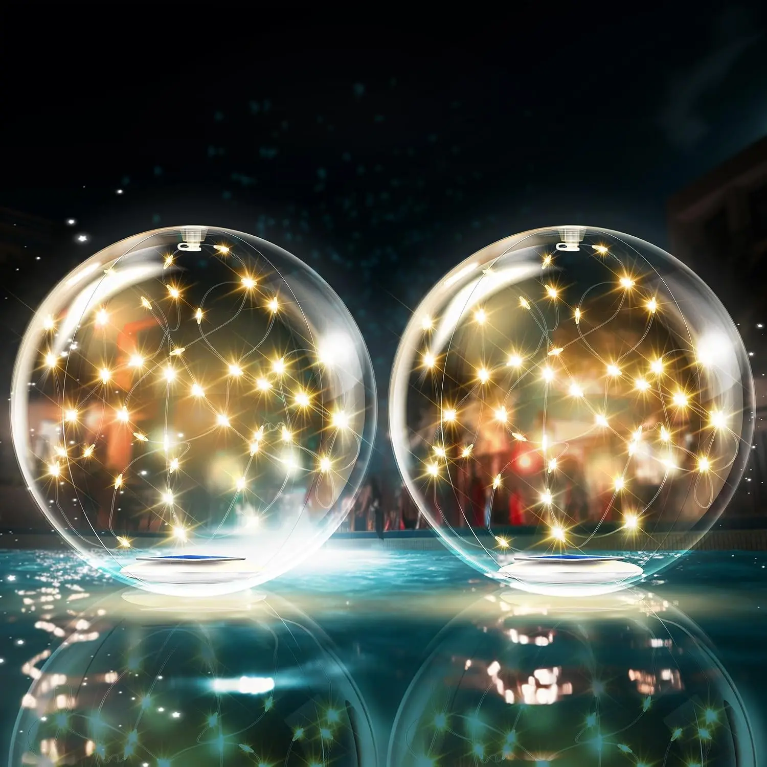 Fairy Floating Pool Lights Solar Powered - 14" Inflatable Waterproof LED Glow Balls, Floating Light Up Balls for Swimming Pool Party Decor, Cool Outdoor Decor (2 Pack)