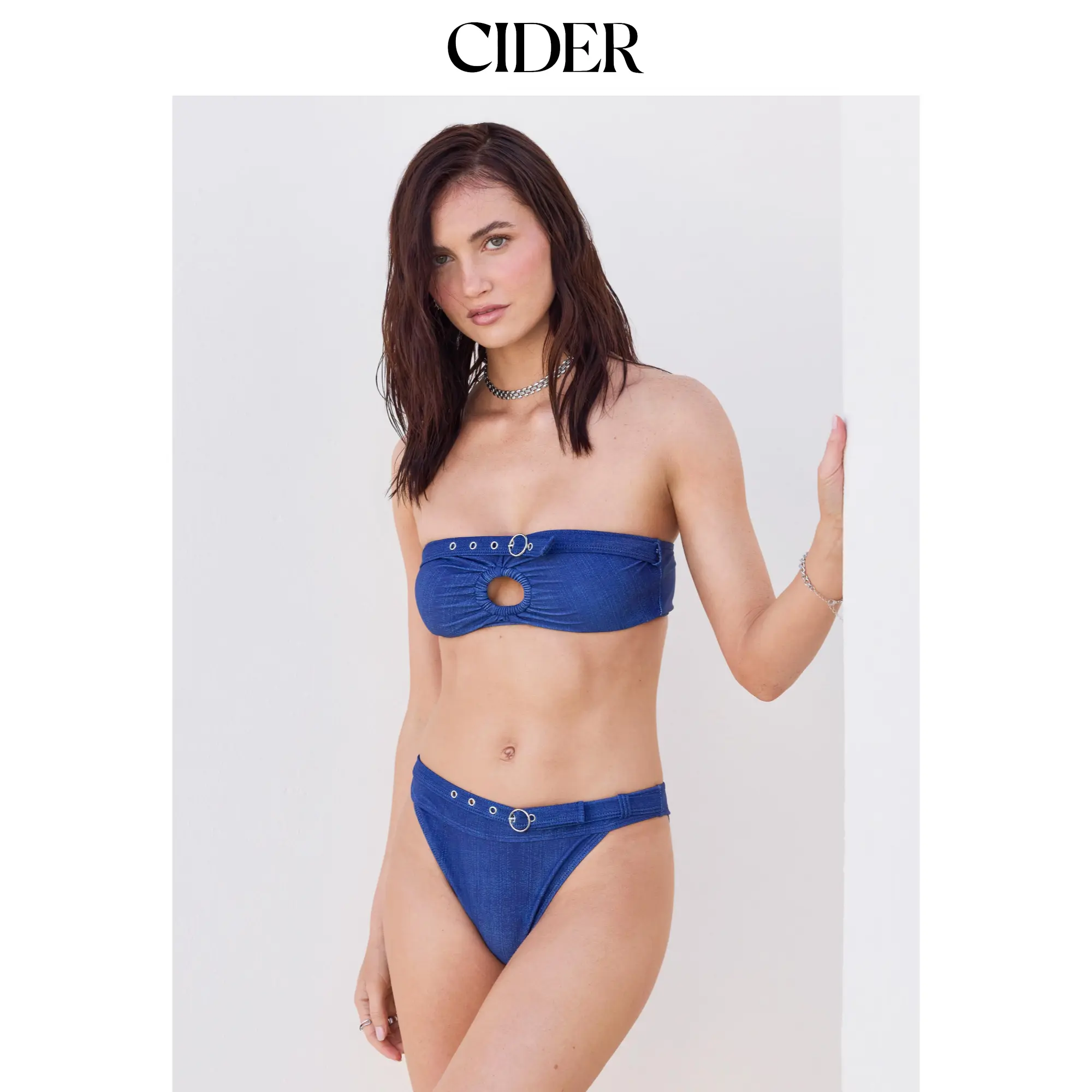 Cider Cut Out Buckle Bandeau Bikini Set
