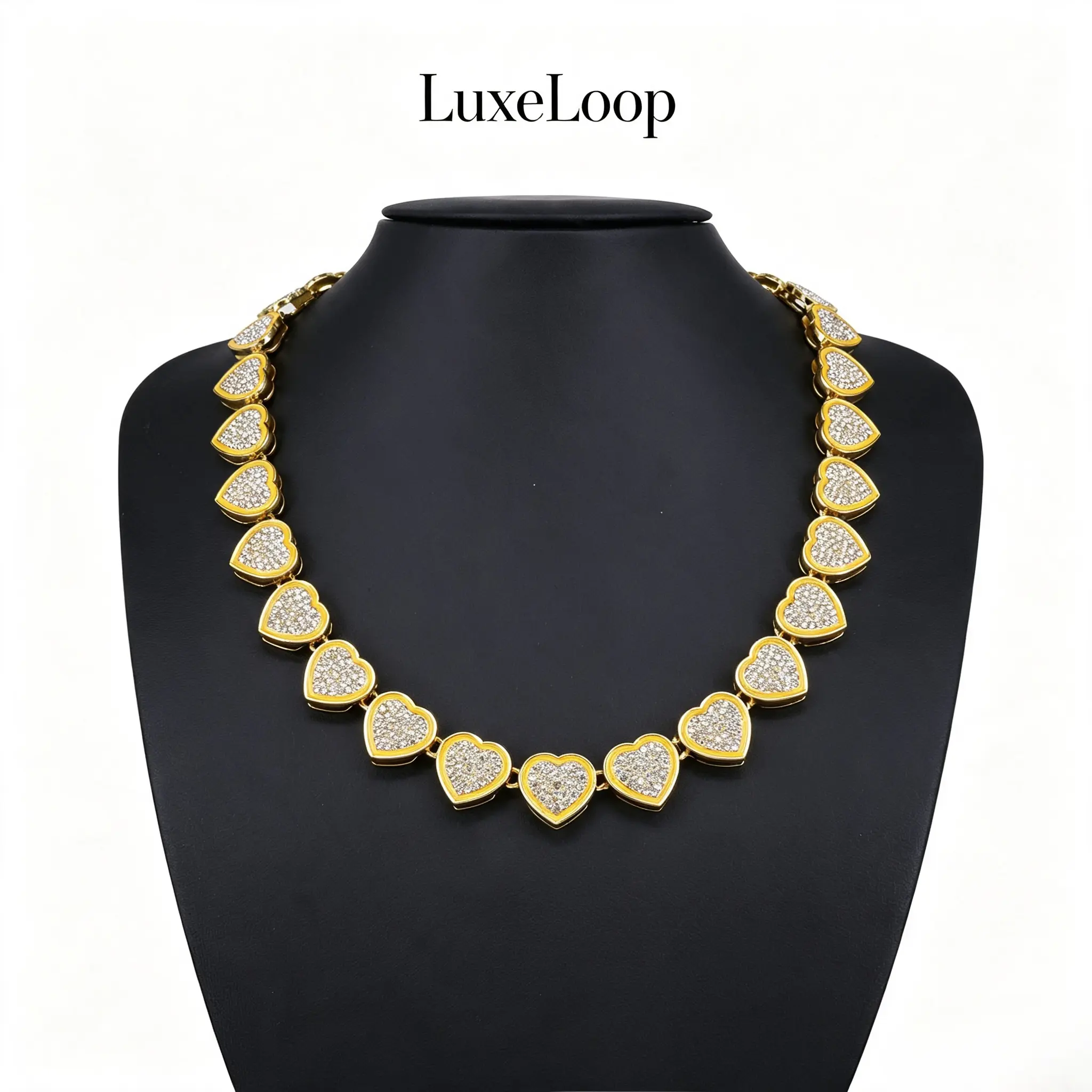 LuxeLoop Trendy 15MM Enamel Heart Iced Out Tennis Chain for Men Women, Sparkling Cubic Zirconia Multicolor Stackable Necklace and Bracelet, Gold Silver Plated Y2K Streetwear Hip Hop Fashion Accessory Gift