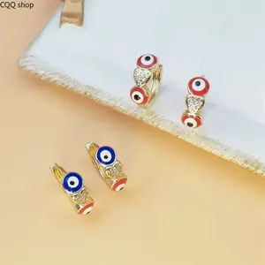 Women's Gold Earrings Hoop - New Enamel Finish Evil Eye, Bohemian Multicolor Geometric Round Huggies, Unisex Lucky Jewelry Gift for Sports & Outdoor Accessory Complement