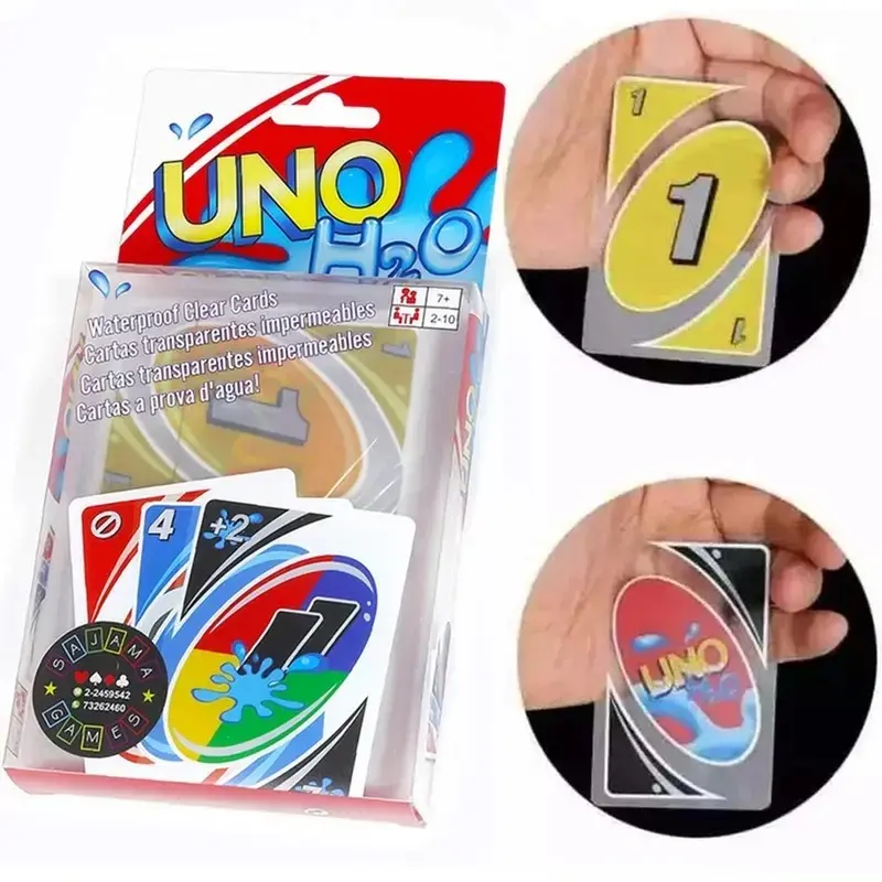 UNO H2O Splash-Proof Card Game, Clear Waterproof PVC UNO-Style Toy Cards for Summer Pool Parties, Leak-Proof Transparent Multiplayer Tabletop Board Game for Kids and Adults, Card Party Game, Card Games for Families