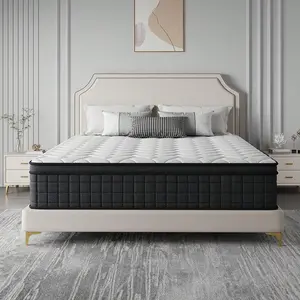 Hybrid Pocket Spring Mattress In A Box - 10/12/14 In Twin, Full, Queen, King Sizes - Breathable Cotton Layer, Motion Isolation, Silent Sleep, Lumbar Support, Pressure Relief, Medium Firm Indoor Furniture