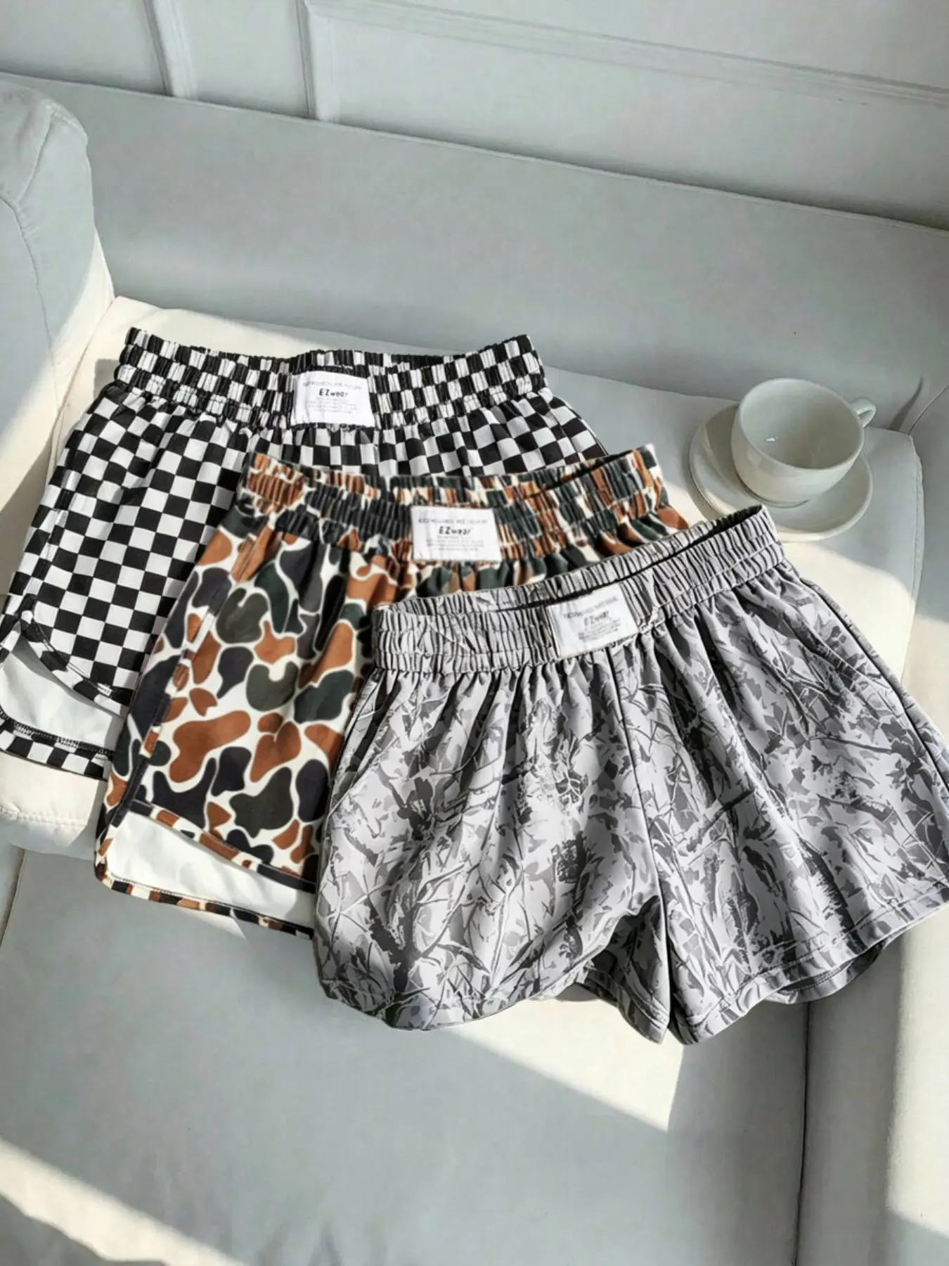 3-Pack Vintage Streetwear Plaid Shorts for Women, Y2K American Style, Loose Fit, Comfortable Summer Gym Shorts, All-Over Print, Comfy Shorts