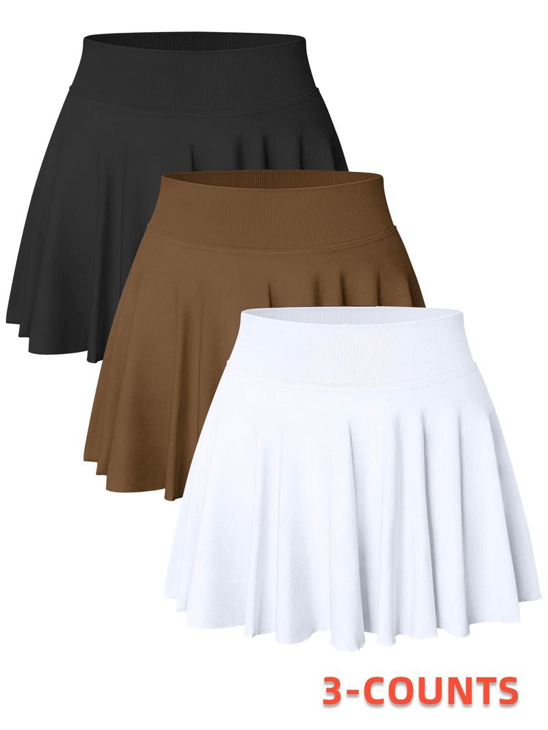 Women's Solid Color 2 in 1 High Waist Sports Skort, Comfy Breathable Skort for Tennis Golf, Ladies Sportswear for All Seasons Lightweight Athletic Skirts