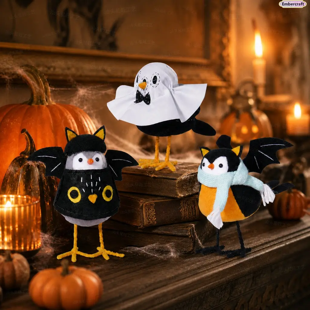 Halloween Soft Plush Bird Ornament - Handmade Look Bird Shapes Decor for Table Display, Tiered Tray, Farmhouse Home Gift, Party Ornament, 3Pcs, No, Farmhouse Gift
