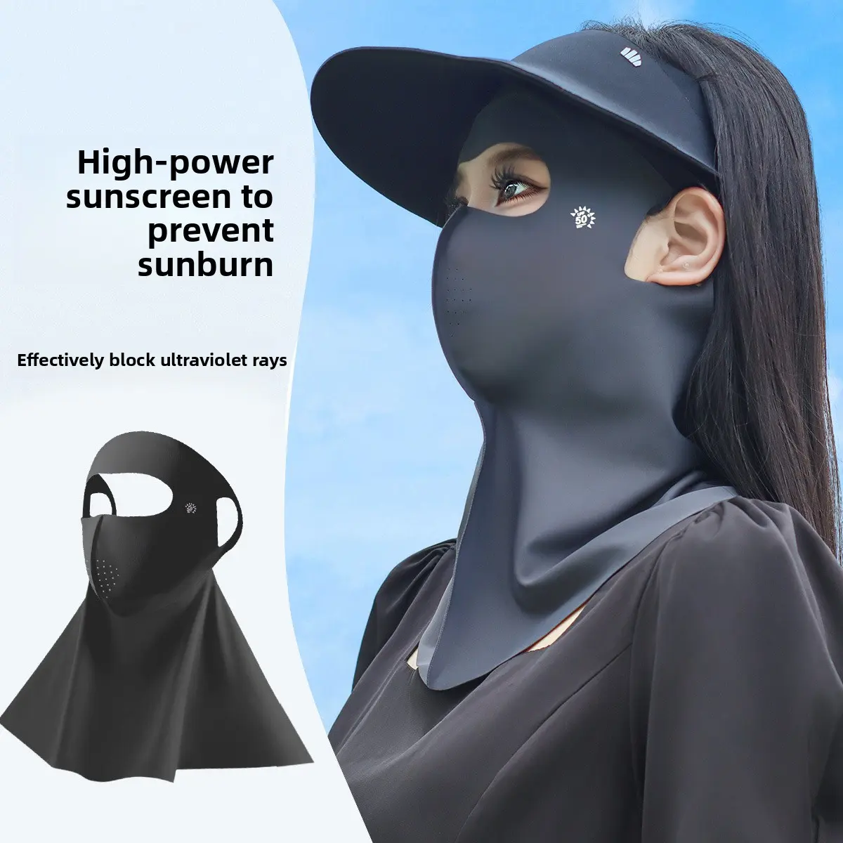 Cotton Fleece Sunscreen  with Neck , 1-Piece Mouth Bell Shape Cover for Outdoor Sports sun protection face mask uv multi use gaiter, Neck Shield