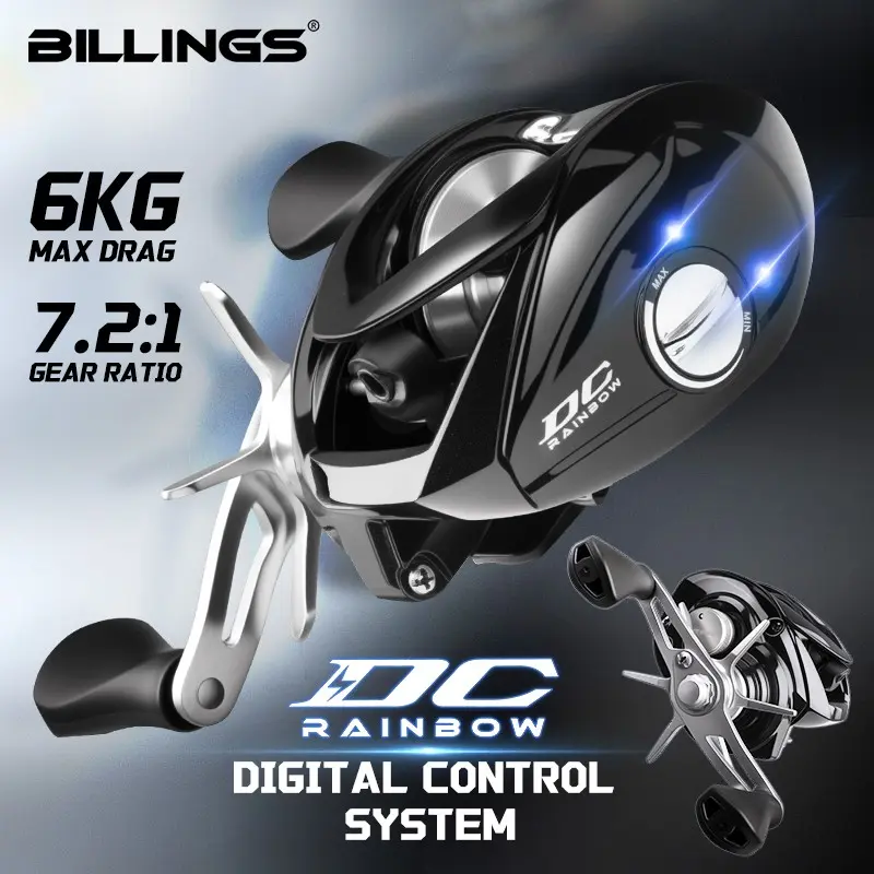 Billings Dc Rainbow Series Reel, 7.2:1 Gear Ratio, Smooth Line Retrieval, Digital Control, Battery-Free, Lightweight, Ideal for Freshwater Fishing