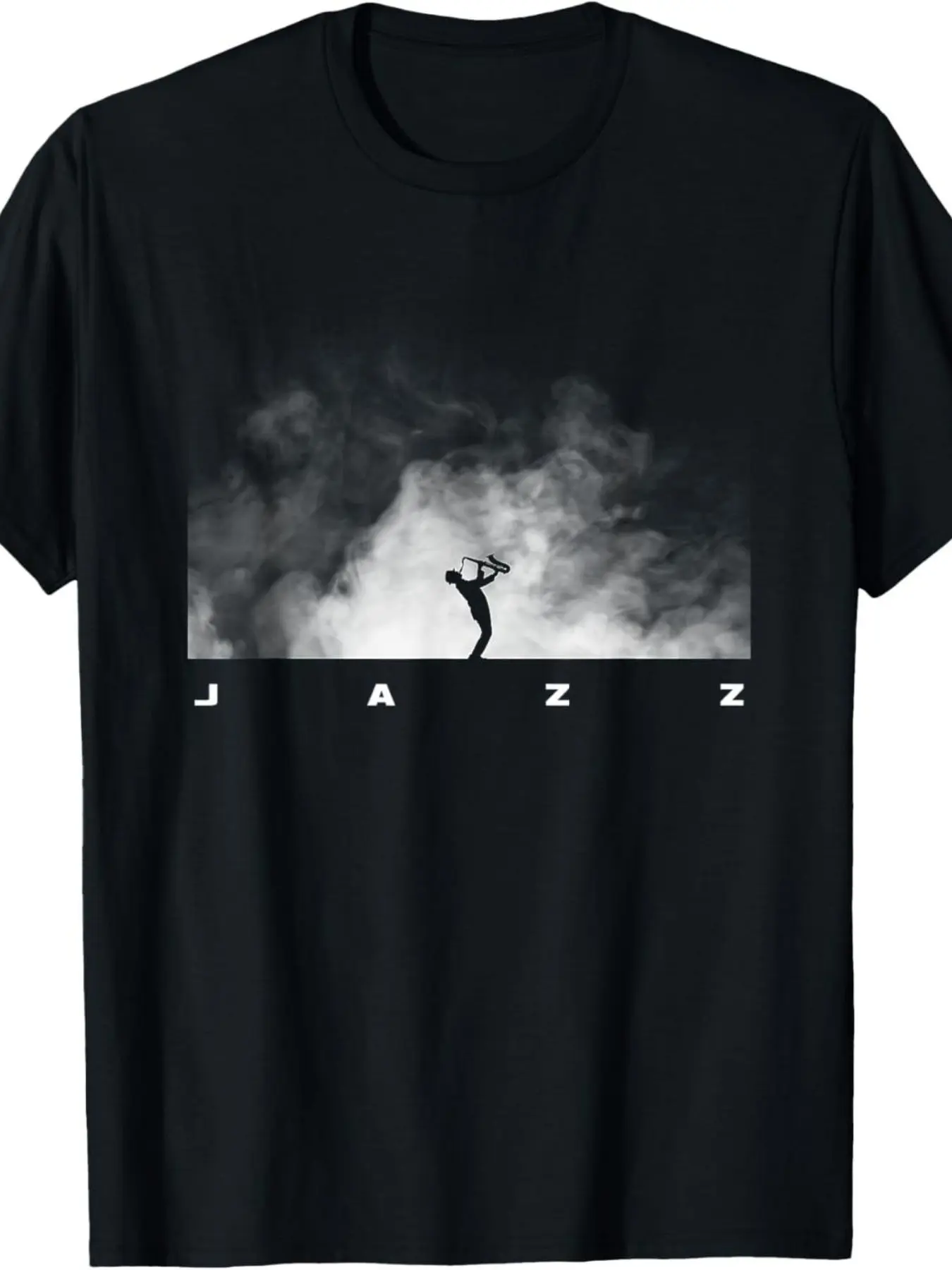 Jazz Saxophonist Silhouette T-Shirt, Retro Blues Music Style, Comfortable Round Neck, Unisex Casual Top, Breathable Short Sleeve