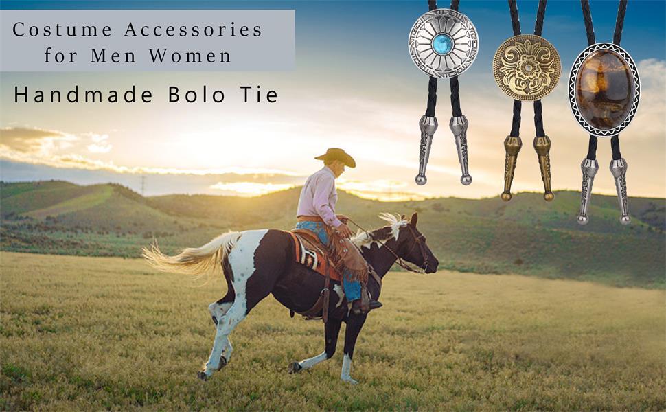 Jstyle 6 Pcs Leather Bolo Tie Turquoise Handmade Round Shape Western Cowboy Native American Bola Tie for Men Women