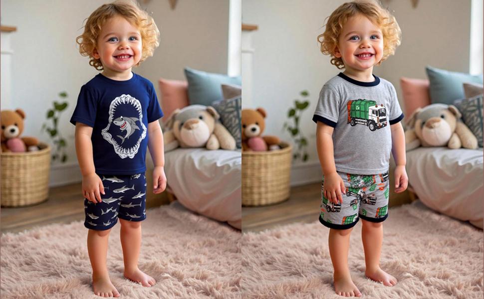 Little Boys Short Set Pajamas for Boys 100% Cotton Toddler Train Dinosaur Sleepwear Summer Clothes Size 2-7T Little Boys Short Set Pajamas for Boys 100% Cotton Toddler Train Dinosaur Sleepwear Summer Clothes Size 2-7T