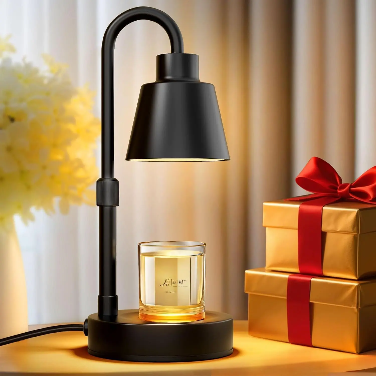 Adjustable Height Candle Warmer Lamp, Vintage Flameless Wax Melting Lamp with Timer & 4-Level Dimmable, Retractable Electric Candle Melter, Ambient Night Light for Bedroom Home Decor, Ideal Gift for Scented Jar Candles