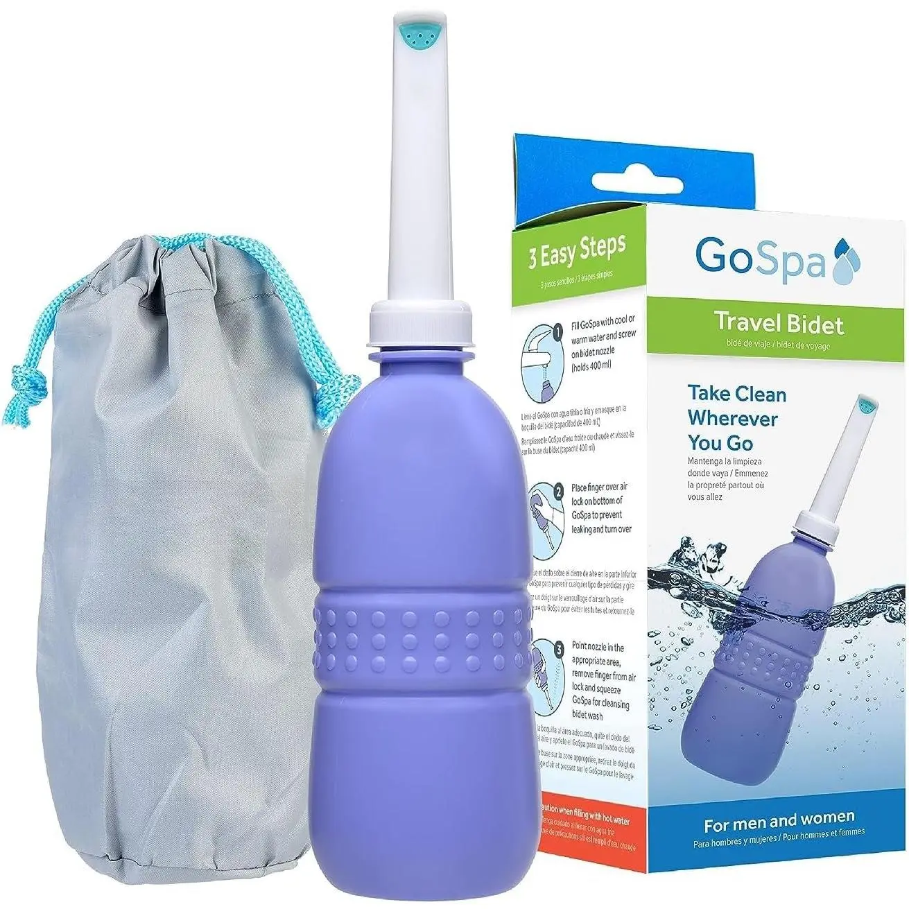 GoSpa Travel Bidet GS-70 – Portable Peri Bottle for  &  Care, 400ml Handheld Bidet with Angled Nozzle, Collapsible Design, Nozzle Storage & Travel Bag, Amaranthine