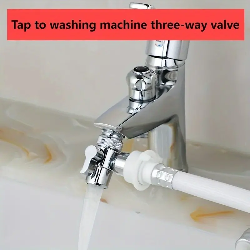 1pcs Water Tap Splitter Valve, Diverter, G1/2 Interface, Universal Connection, Shower Faucet Connector, Washing Machine Adapter, Included Adapter Head