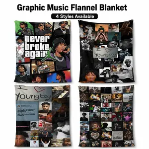 Never Broke Again Collage Flannel Blanket Hip-Hop Throw with YoungBoy Collage & "Never Broke Again" Logo – Ultra-Soft, Cozy, Perfect for Rap Fans, Bedroom Decor, Streetwear Aesthetic and Gifting to Hip-Hop Enthusiasts