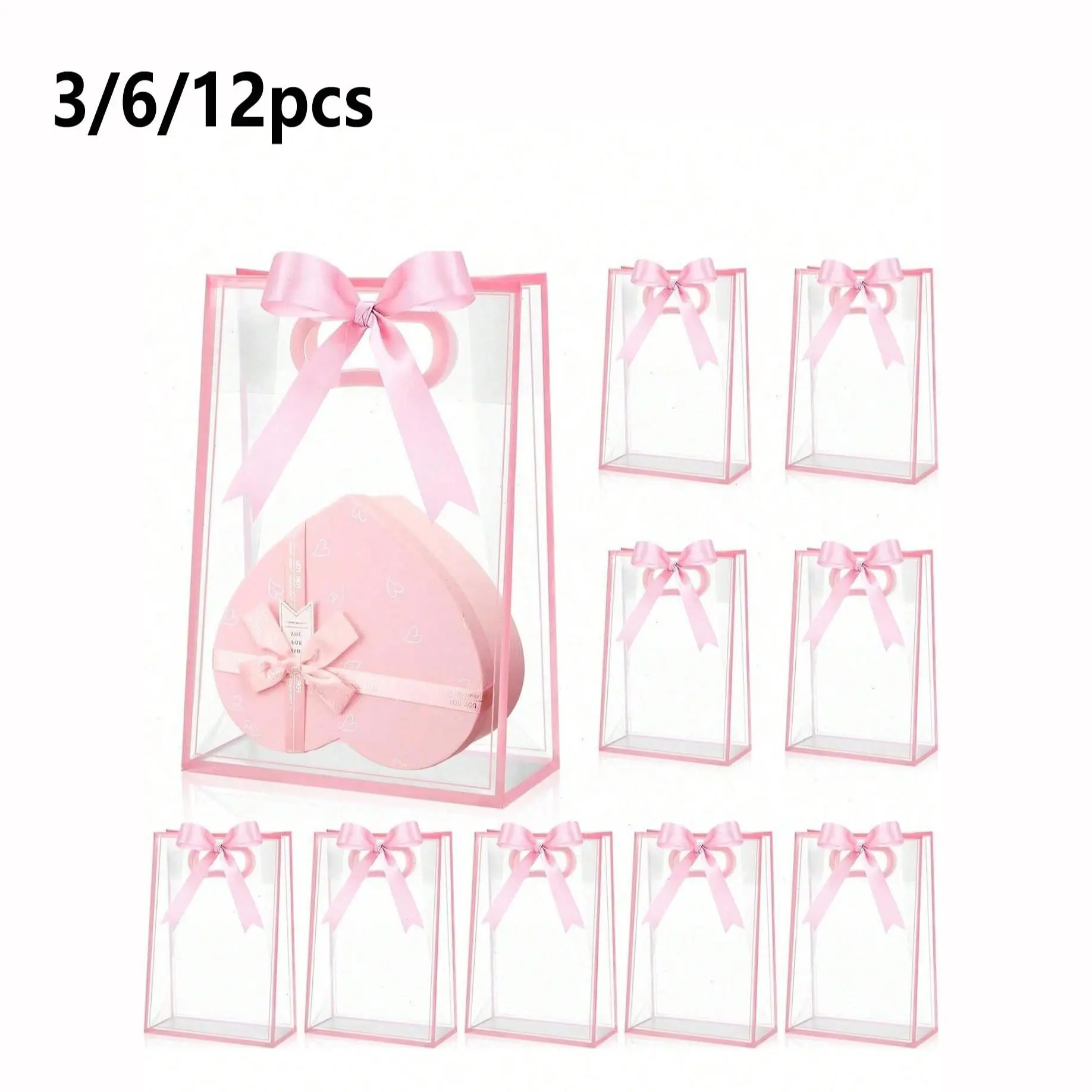 Transparent Gift Bags for Baby Shower, Graduation Gift Wrapping, Wedding, Birthday Party, Business Events, Reusable PP Material, 7x10x3.15 Inches