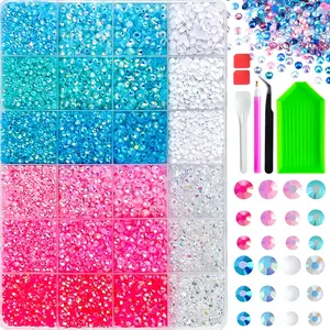 Cool blue purple rhinestone set 💜 Icy shiny gems for dark aesthetic nails，24-Color Glitter Nail Art Rhinestone Set, Multi-Color Flat Back Crystal Rhinestones, DIY Nail Art Kit with Tools, Perfect for Sparkle Decorations