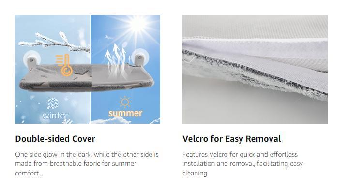 Cat Window Perchfor Large Cats,Glow in The Dark,Hammock with Hook Design Double-Sided Fabric Cover, Foldable Window Seat,Sunbathing