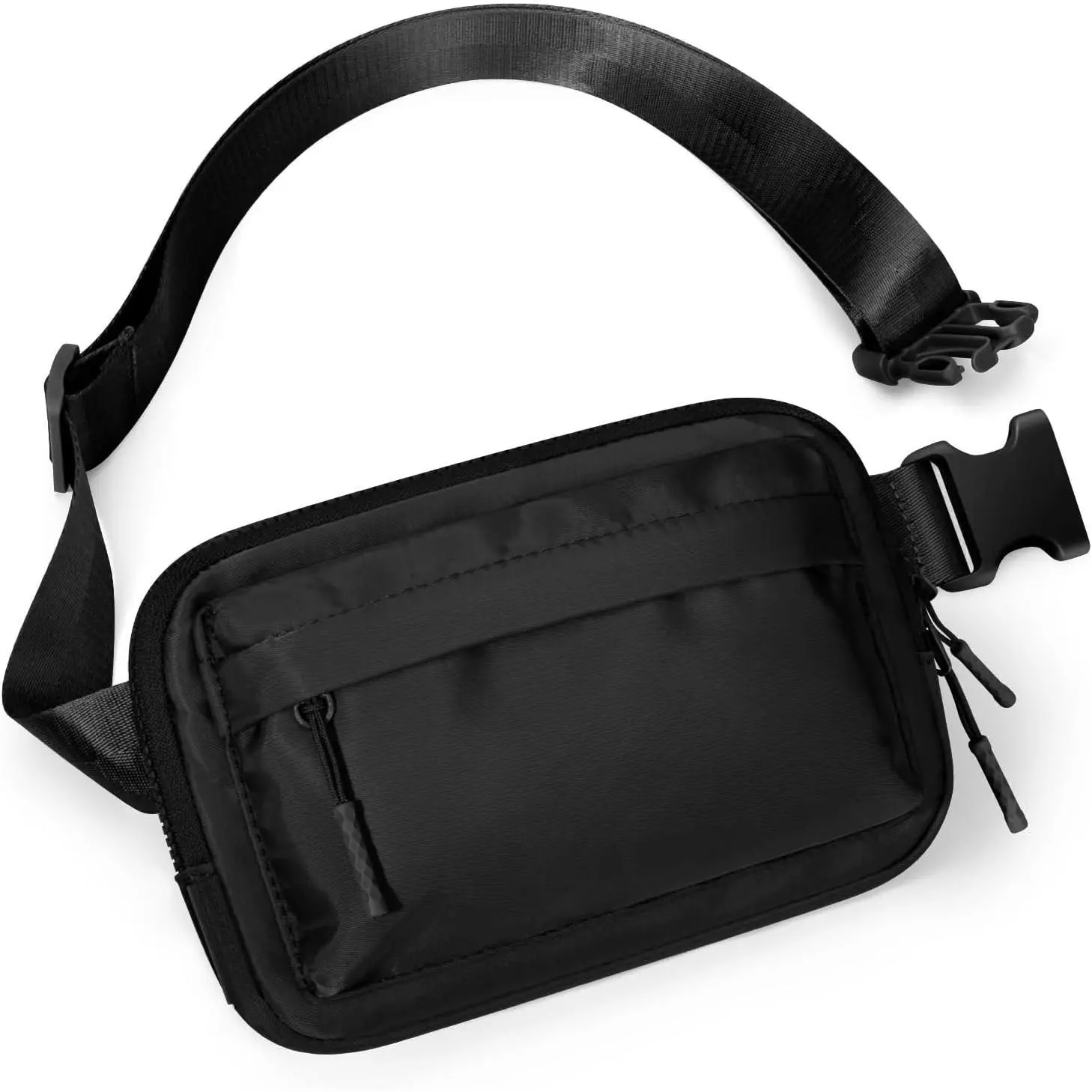 Fanny Packs for Women Men,Belt Bag with 3 Zipper Pockets,Water-resistant Crossbody Bag,Fashion  Packs with Adjustable Long Strap for Workout/Running/Yoga/Shopping/Hiking,Black