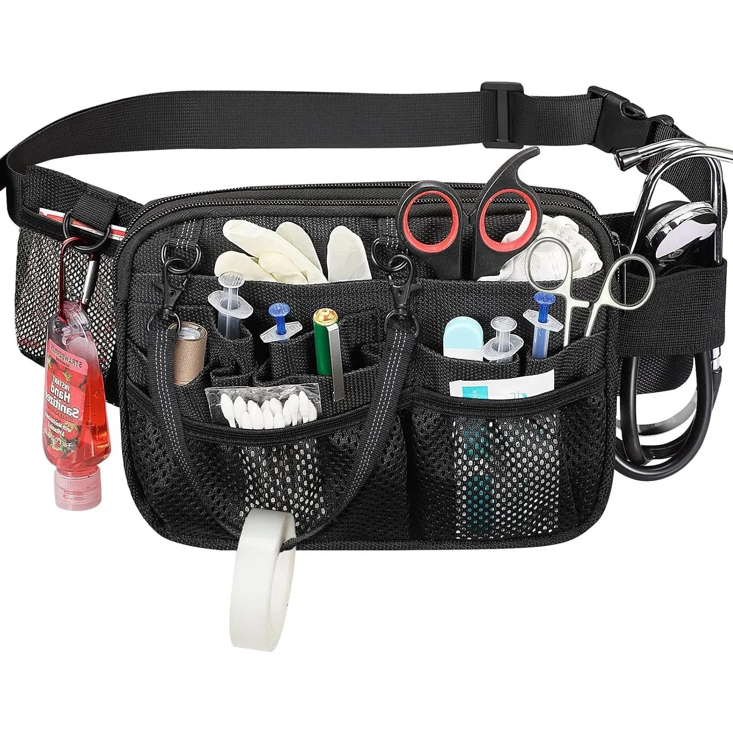 Nurse Fanny Pack Multi Compartment Medical Utility Waist Pouch with Tape Holder for Stethoscope, Bandage & Medical Supplies, Nursing Organizer Hip Bag for Medical Gear (Black)Gift