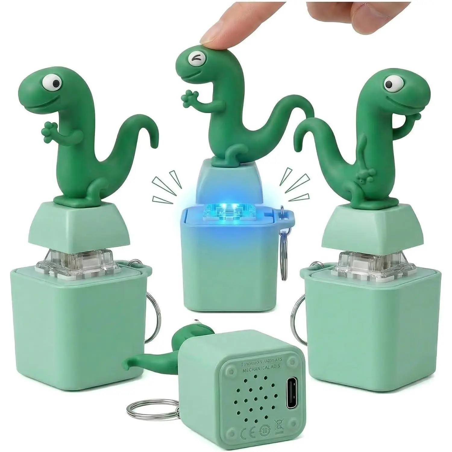 Cute Cartoon Lizard Shaped Keychain Accessories - 1-Pack Clip-On Lightweight Fidget Toy with Built-In Rechargeable Battery, Recharge & Reuse, Non-Toxic Stress Relief, Sound + Flash Prank Gift for Teens, Birthday Party Favor