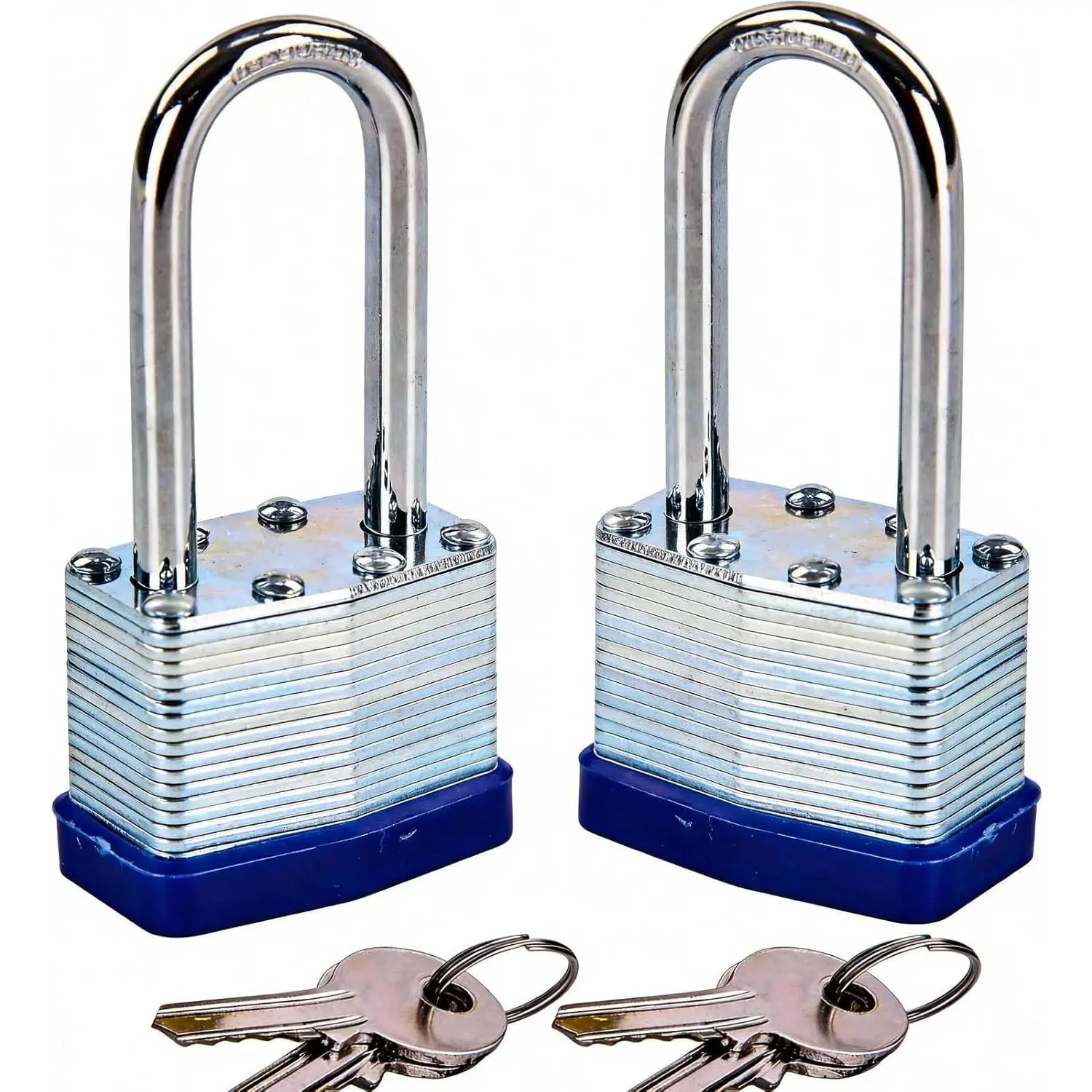 ® 2PCS Duty Padlock Keyed Alike, 2-3/8" Long Shackle, 40MM 1-9/16" Laminated Lock Body, for Gym Locker, Sheds, Gate, Warehouse, Tool Box, Hasp (4 Keys Same)