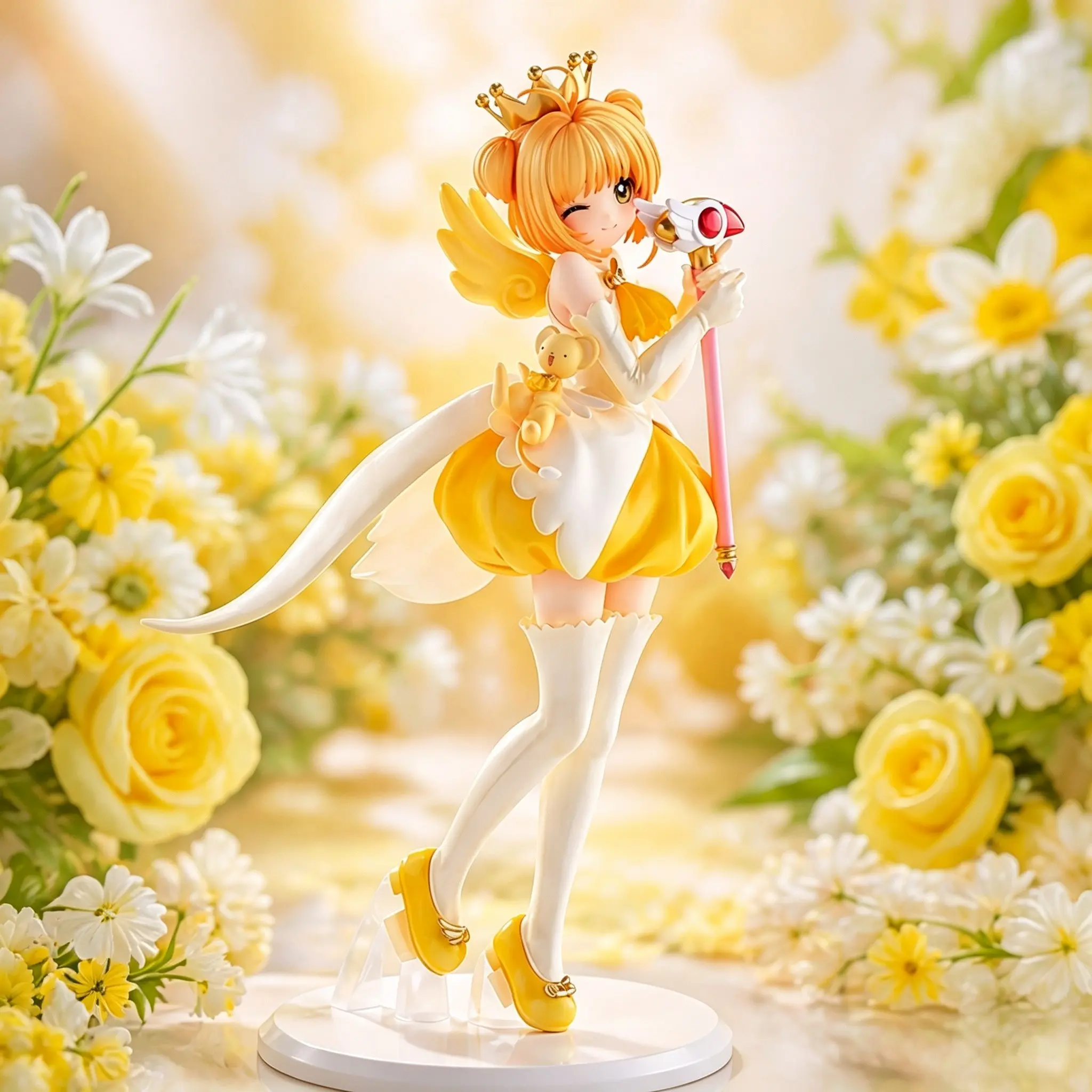 Cardcaptor Sakura Figurine, Crown, Angel Wings, Magic Wand, Base, PVC Material, Collectible for Fans, Perfect for Collection and Gifting
