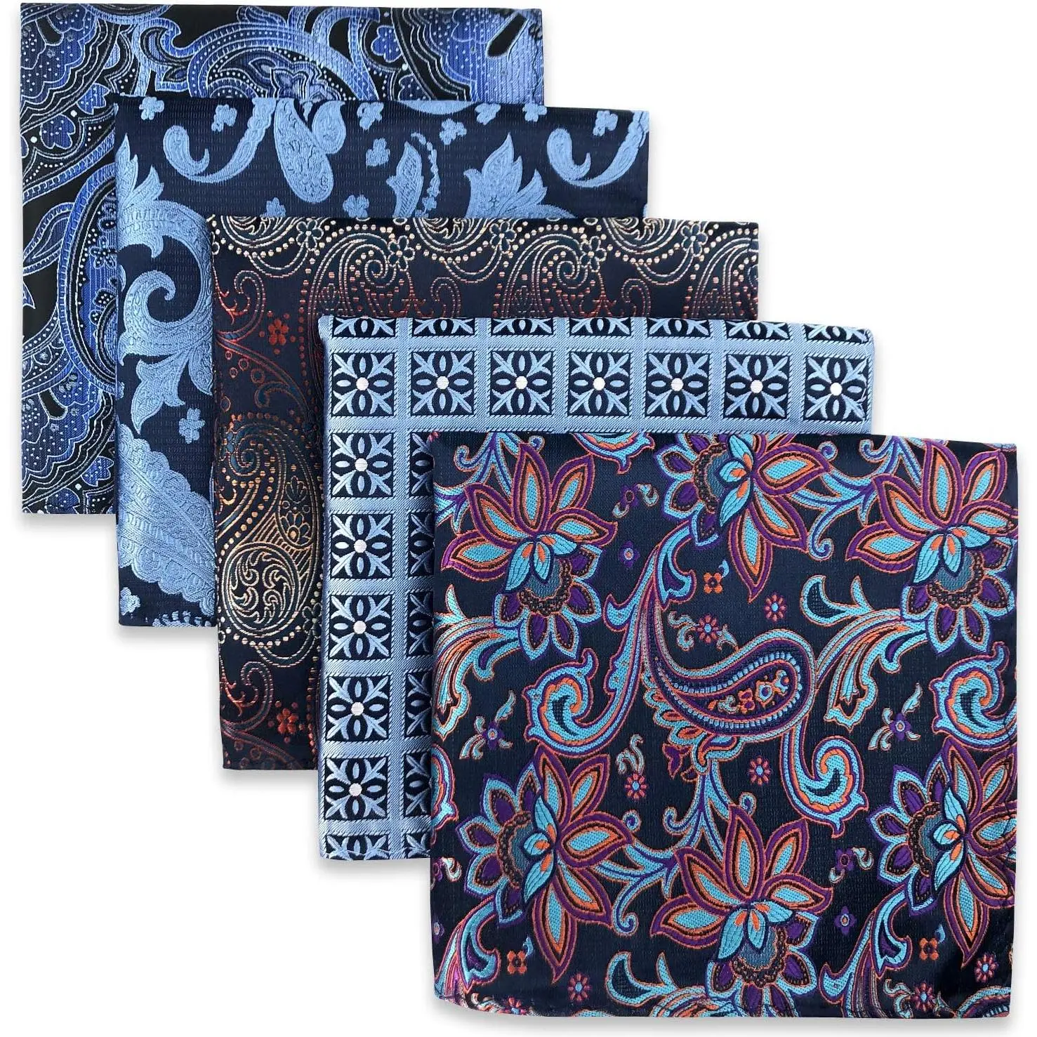 5 Count Assorted Mens Silk Pocket Square Set Handkerchiefs