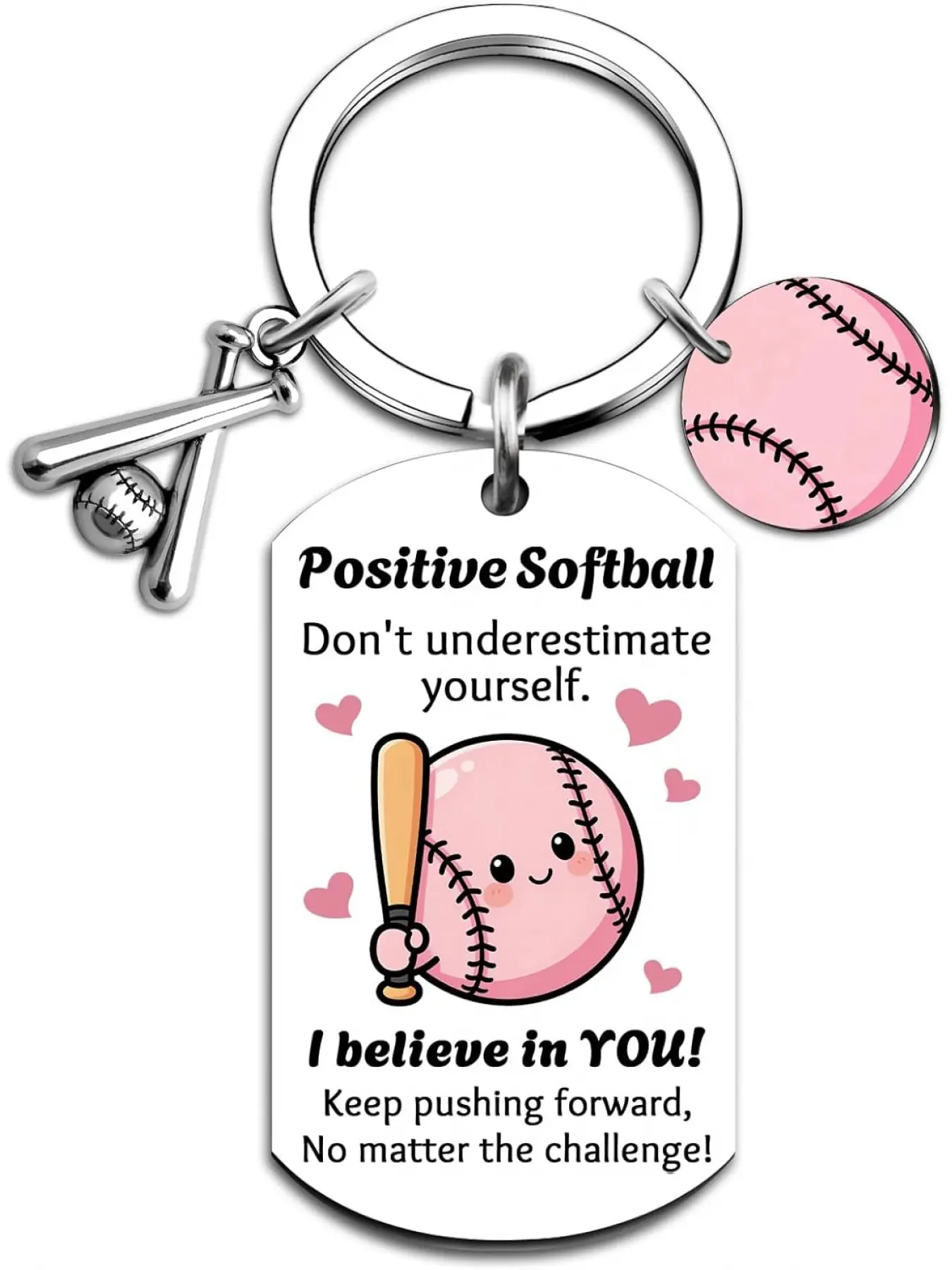 Softball Gifts For Girls Positive Soft Ball Girly Keychain Softball Stuff Bag Charm for Teen Girls Players Keychain Accessories
