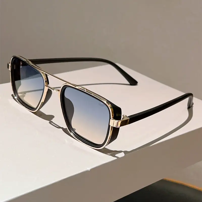 Unisex Vintage Aviator Polarized Sunglasses Men, Lightweight Durable Sunglasses, Trendy Casual Double Bridge Frames Sunglasses for Travel Use, Windproof Polarized Sunglasses, Sunglasses for Driving, Polarized Eyewear