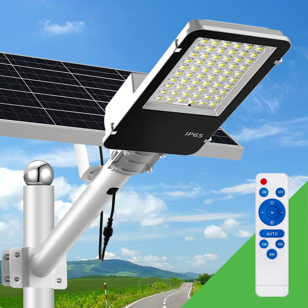 LED Outdoor Solar Street Light - Waterproof Outdoor Lights, 18000mAh Large Capacity Battery, IP65 Waterproof, Aluminum Glass, Post Path Flood, Remote Dimmer, Dimmable, Timing Function, Semi Embedded Mount for Yard, Commercial Lighting