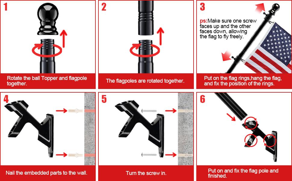 Flag with Pole for Outside - 6FT Tangle Free Flagpole Kit,4x6FT Embroidered Stars US Flag, 2 Position Mounting Holder for, Front Porch, Patriotic Display
