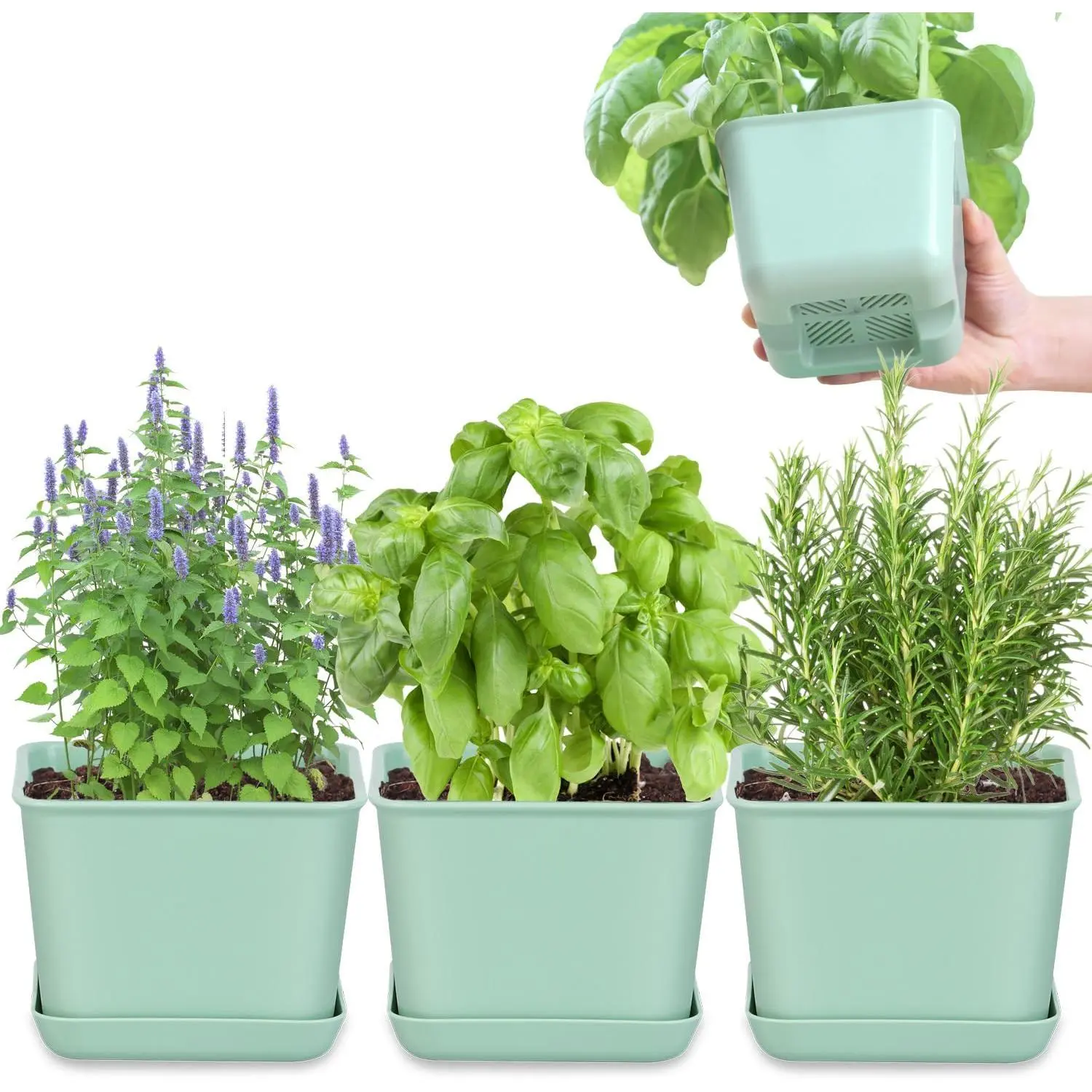 Garden Planter Indoor Kit Pots for Indoor/Outdoor  4 Packs Windowsill  Pots with Drainage and Tray, Window Pot for Indoor  (Green)