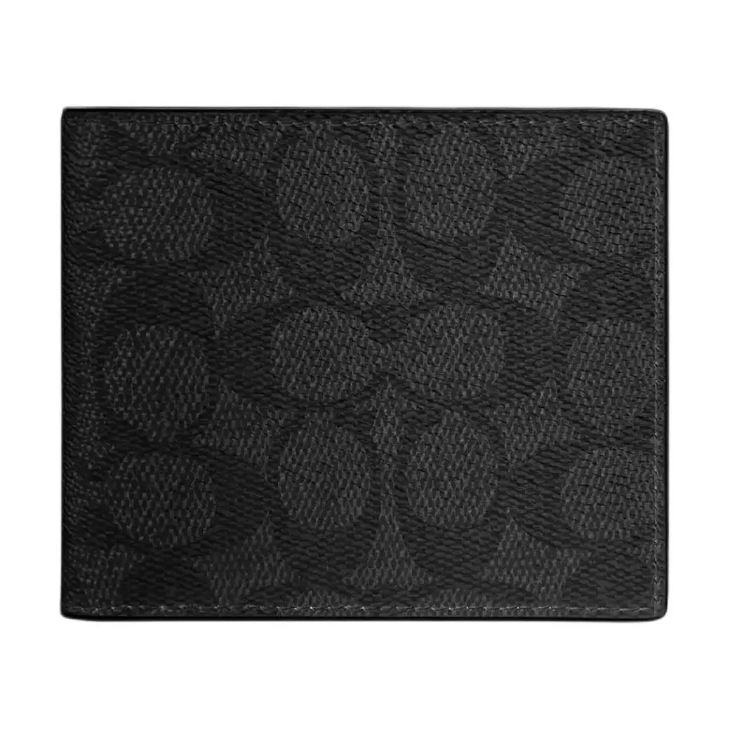 COACH Men's Logo-Print Coated Canvas Wallet in Black and Gray