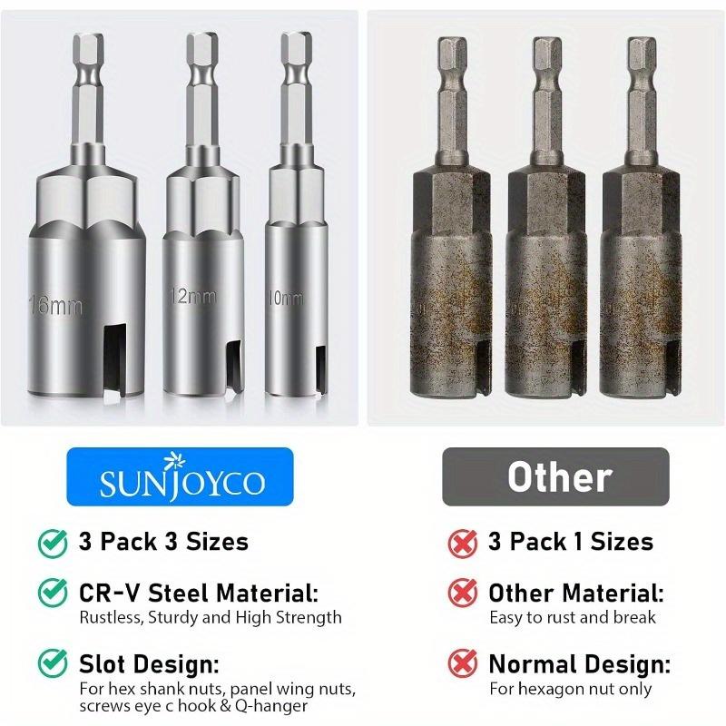 3pcs Durable CR-V Steel Multi-Size Wing Nut Screwdriver Set, Bolt Drive Hook Drill Head for Panel Nuts, Hex Bolts, Q-Hooks - No Battery Required Tool Hardware