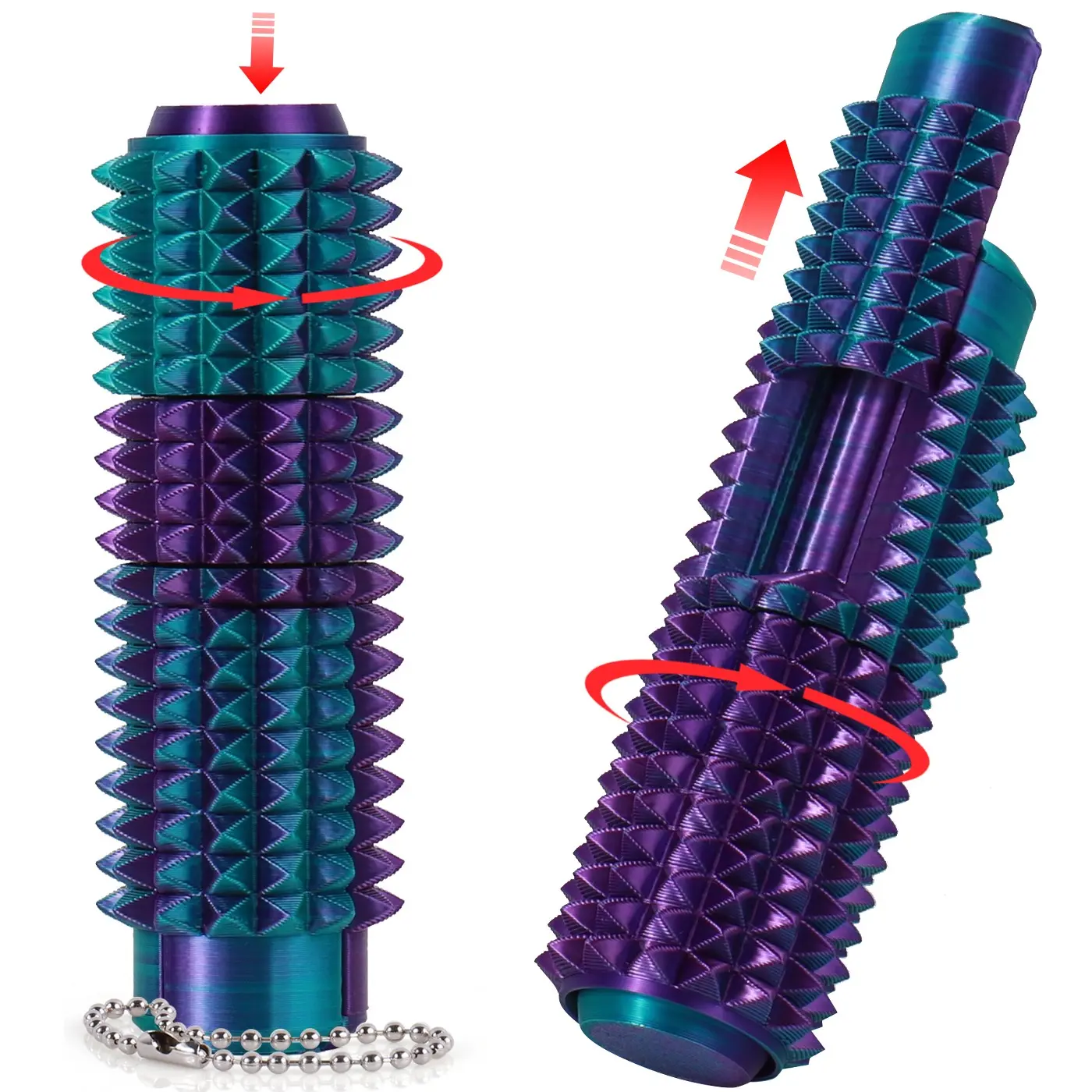 5-In-1 Spiky Sensory Fidget Toy for Adults, Pain Stimulator with Clicker, Spinner, Slider, Roller, Stress Relief, Portable Keychain