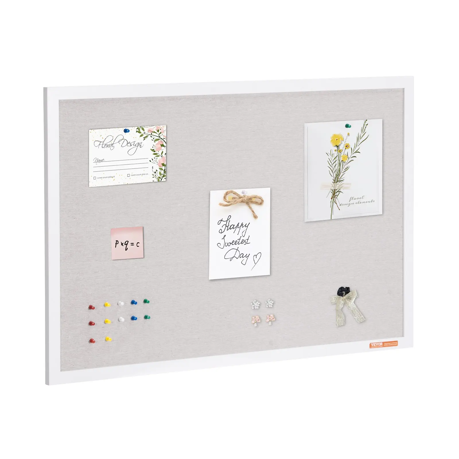 VEVOR 36"x24" Rectangular Cork & Linen Surface Bulletin Board - Wall-Mount Indoor Furniture, Stylish Functional Noticeboard for Home, Office
