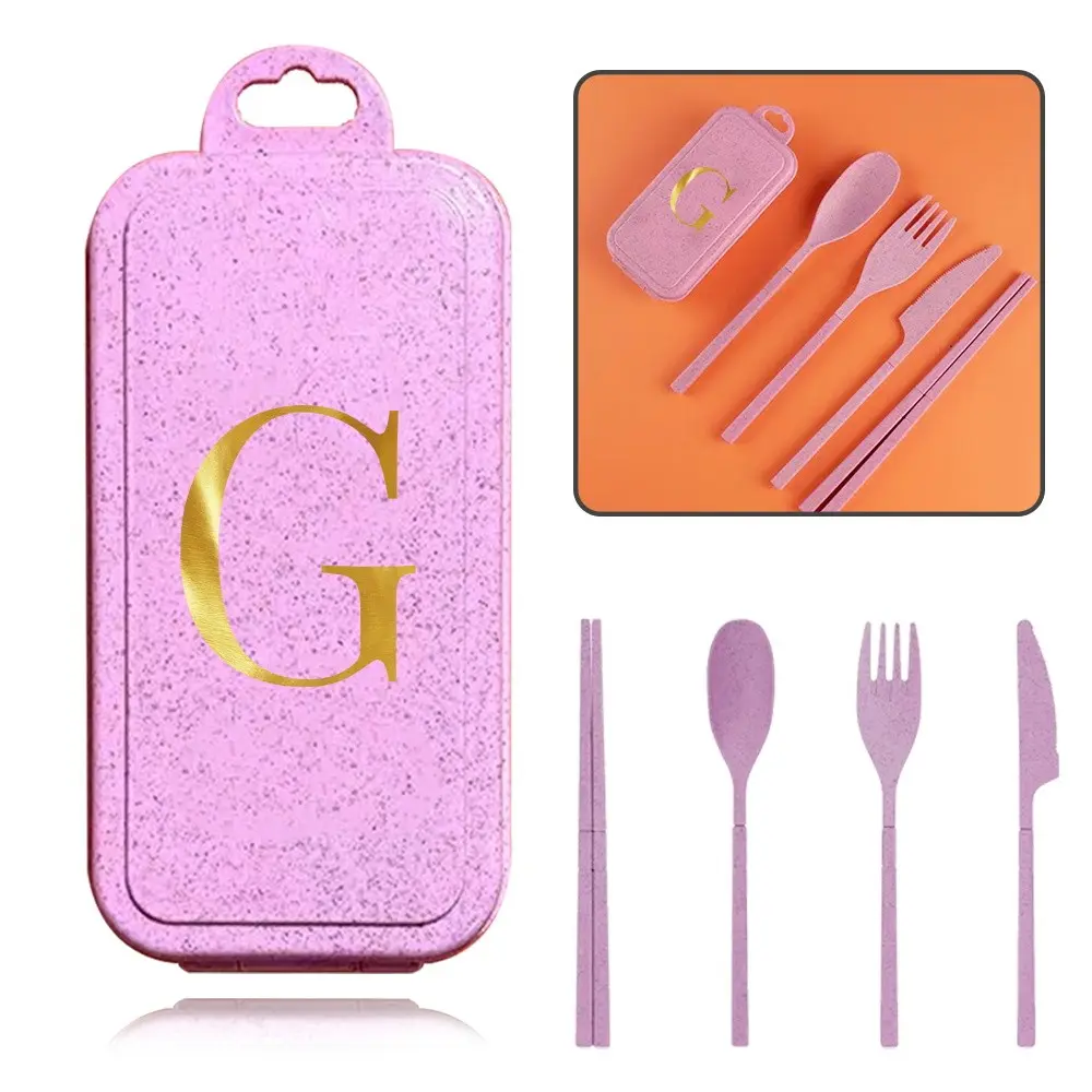 Detachable 4pcs Lightweight Cutlery Set, Eco-Friendly Wheat Straw Dinnerware, Foldable Spoon Fork Knife & Chopsticks, Ideal for Camping & Home Use