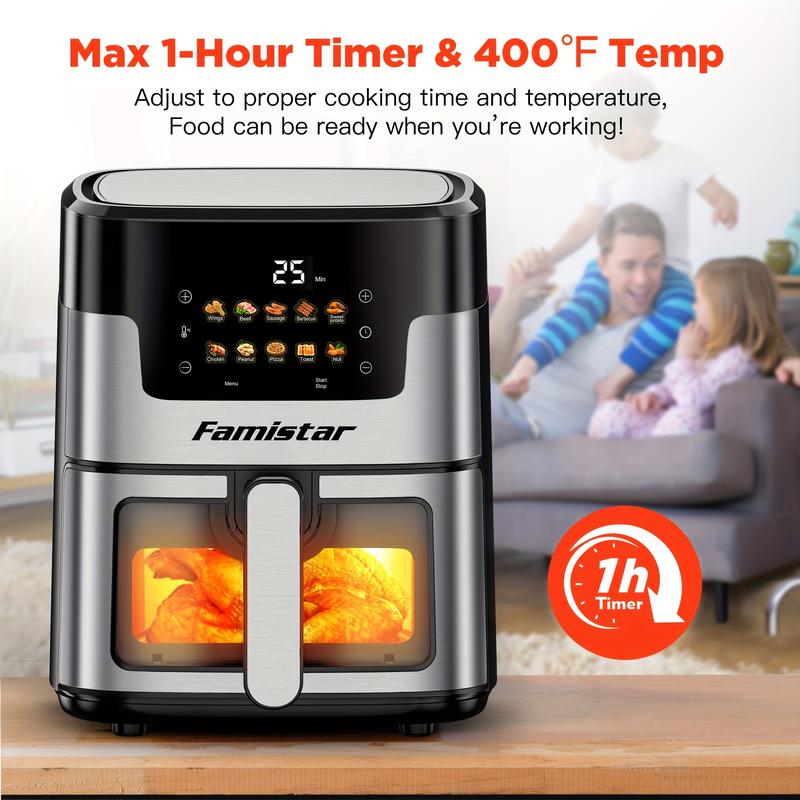 [10-in-1 Air Fryer] 10-in-1 Digital LED Touch Screen Air Fryer, 7.5QT stainless steel material Oilless Cooker with 10 Preset Cookings, Dishwasher-Safe Basket & 20pcs Air Fryer Paper Liners