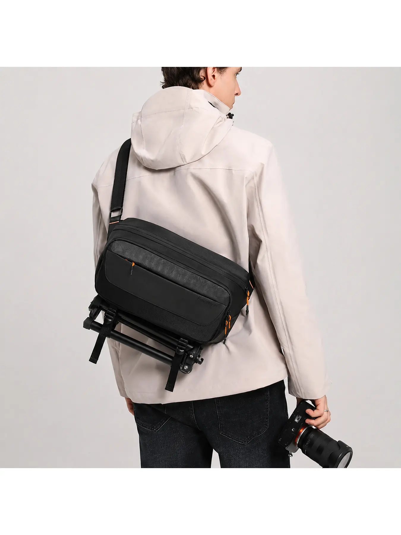 Camera Sling Bag for DSLR and Mirrorless Cameras, Water-Resistant Crossbody Camera Case with Tripod Holder and Removable Dividers