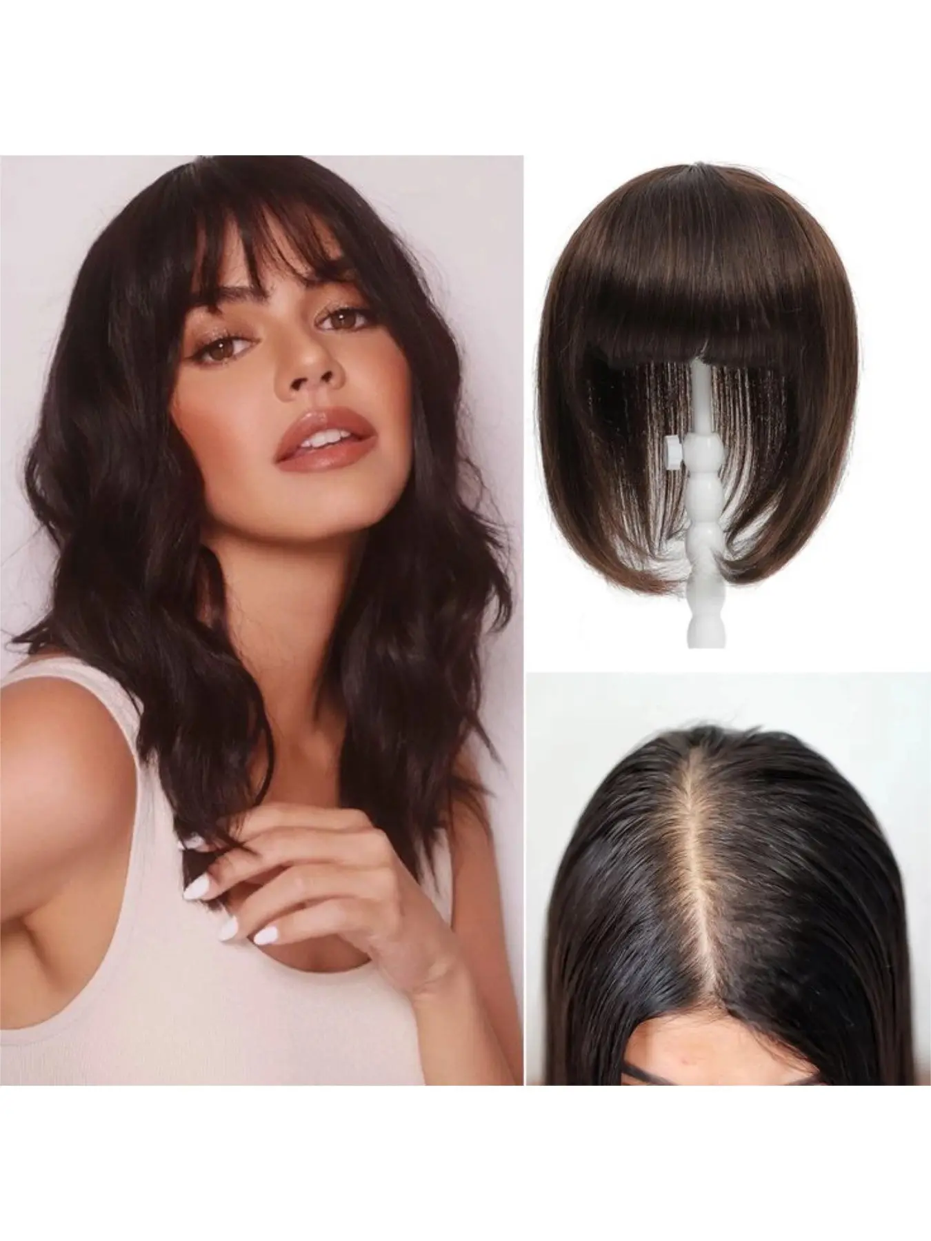 Straight Bangs Extension Clip On Hairpiece Natural Hairline Hair Topper for Thin Hair Synthetic Fiber Fringe Extension Instant Volume Boost Fuller Hair Look Easy Styling Women Hair Accessory