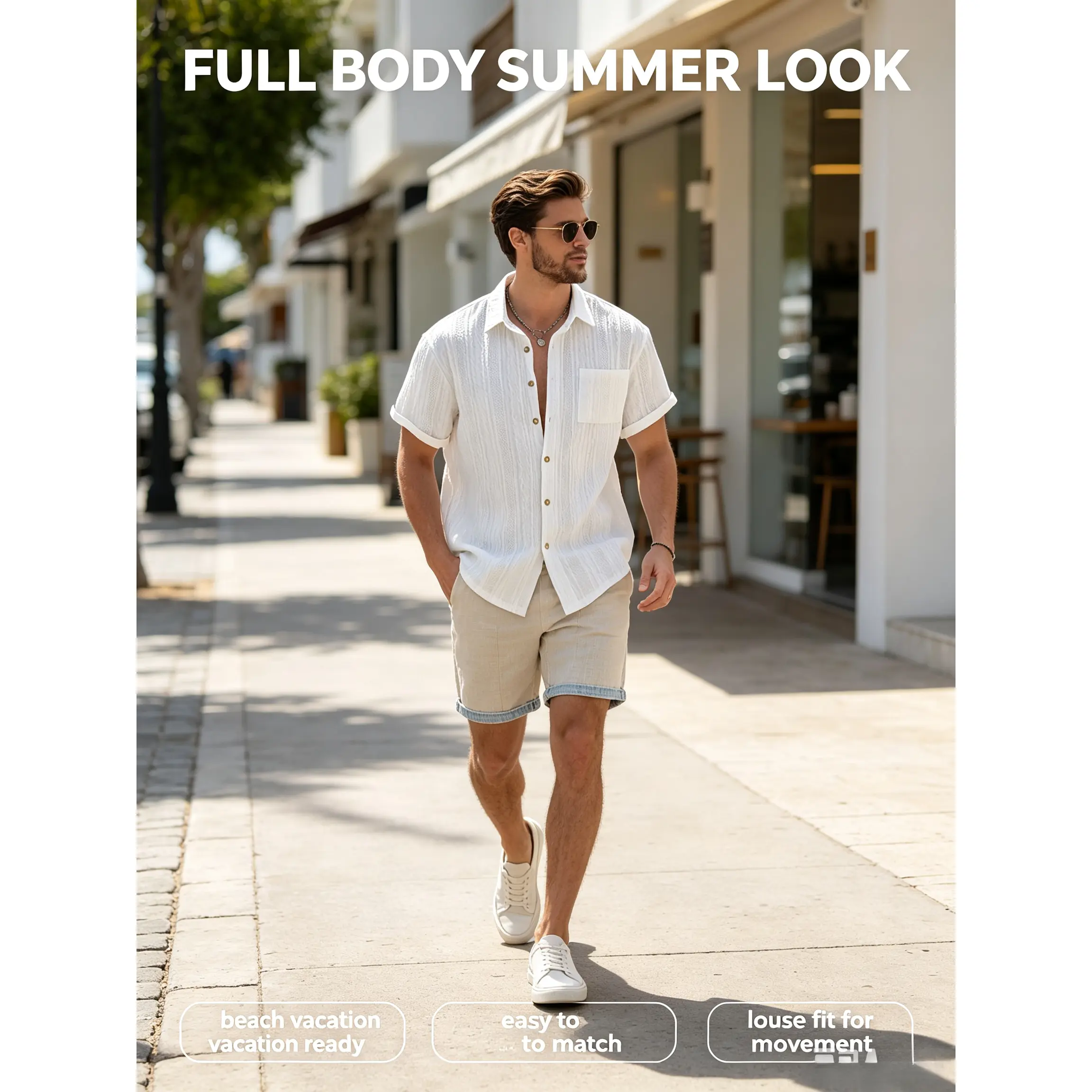 Men's Polyester Striped Textured Short Sleeve Button-Down Shirt - Loose Fit, Collared, Chest Pocket, Wrinkle-Free, Breathable Classic Fabric, Menswear, Casual Wear, S-2XL, Summer Beach Office Top