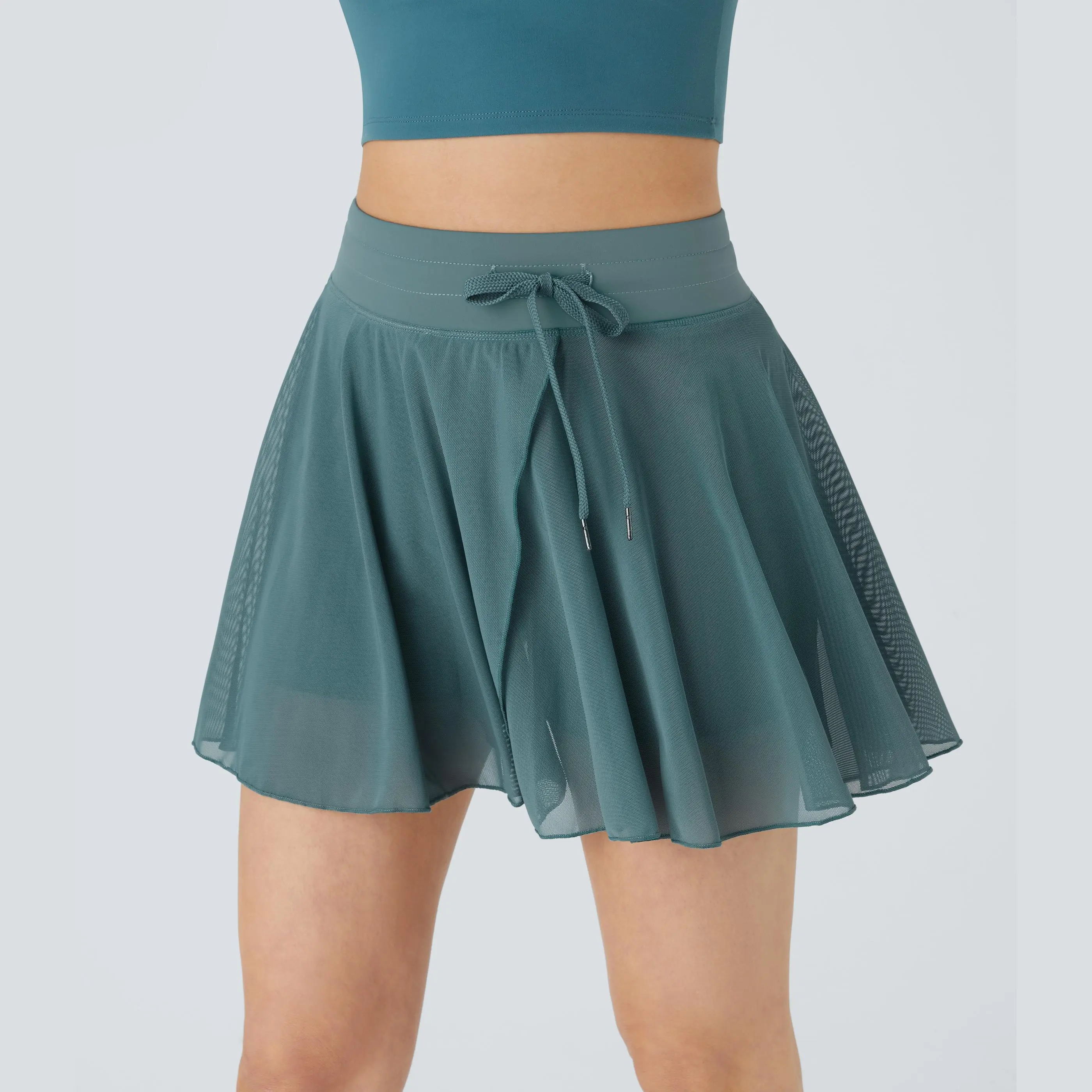 Halara High Waisted Drawstring Contrast Mesh 2-in-1 Pocket Flowy Mini Flare Casual Skirt Halara High Waisted Drawstring Contrast Mesh 2-in-1 Pocket Flowy Mini Flare Casual Skirt