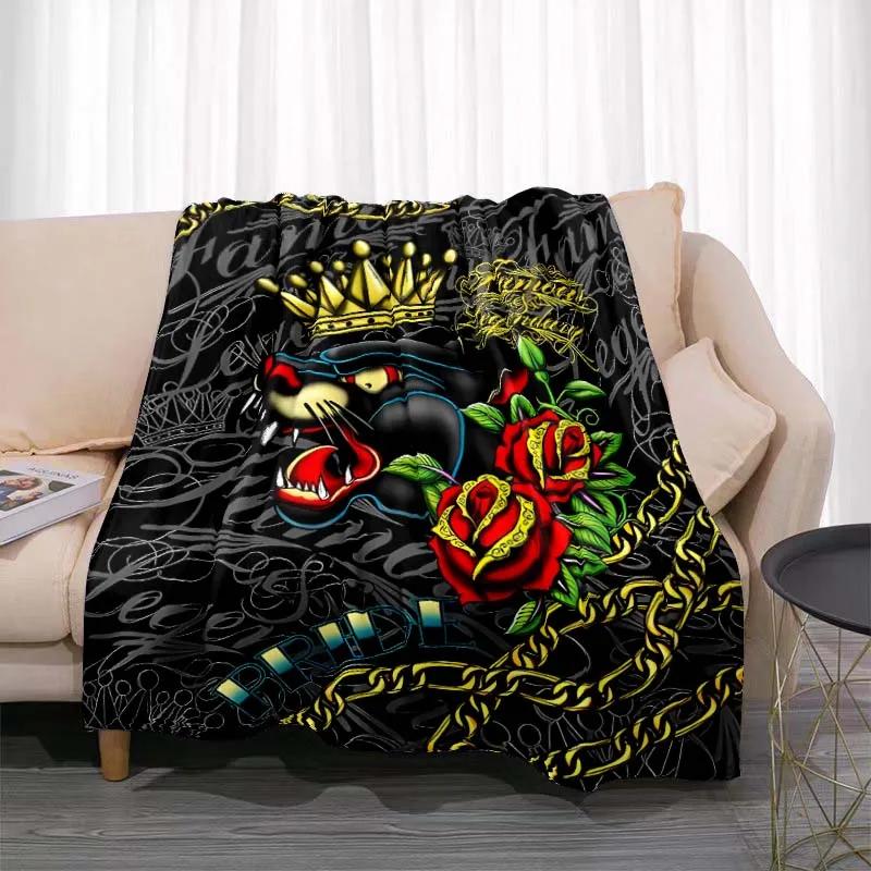 3dED- HARDY Tattoo Tiger Skull Blanket Living Room Bedroom Sofa Soft and Comfortable Warm Blanket Office Leisure Blanket