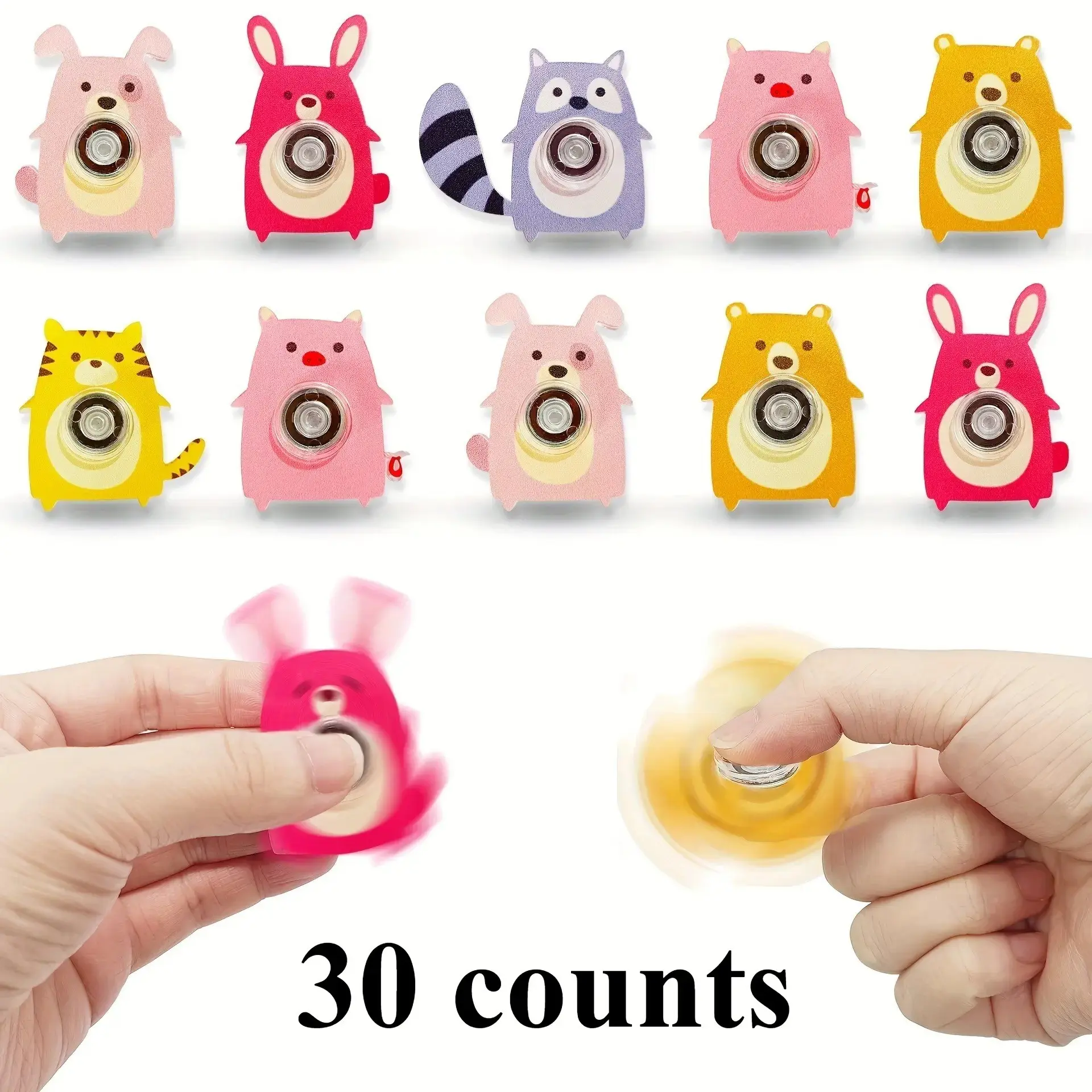 30 Random Color Small Animal Shape Fidget Spinners, Ideal Gift for Boys and Girls, Classroom Rewards, Christmas, Halloween, Stress Relief