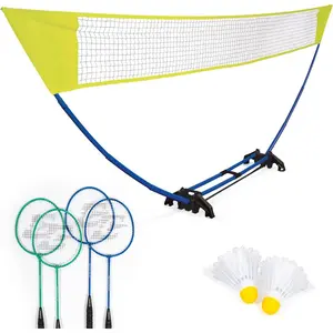 Easy Setup Badminton Set - 15 ft Net, 4 Rackets, 2 Shuttlecocks - Quick Setup Net for Backyard Games - Steel Shaft Badminton Rackets for Family Games - Durable Shuttlecocks for Outdoors