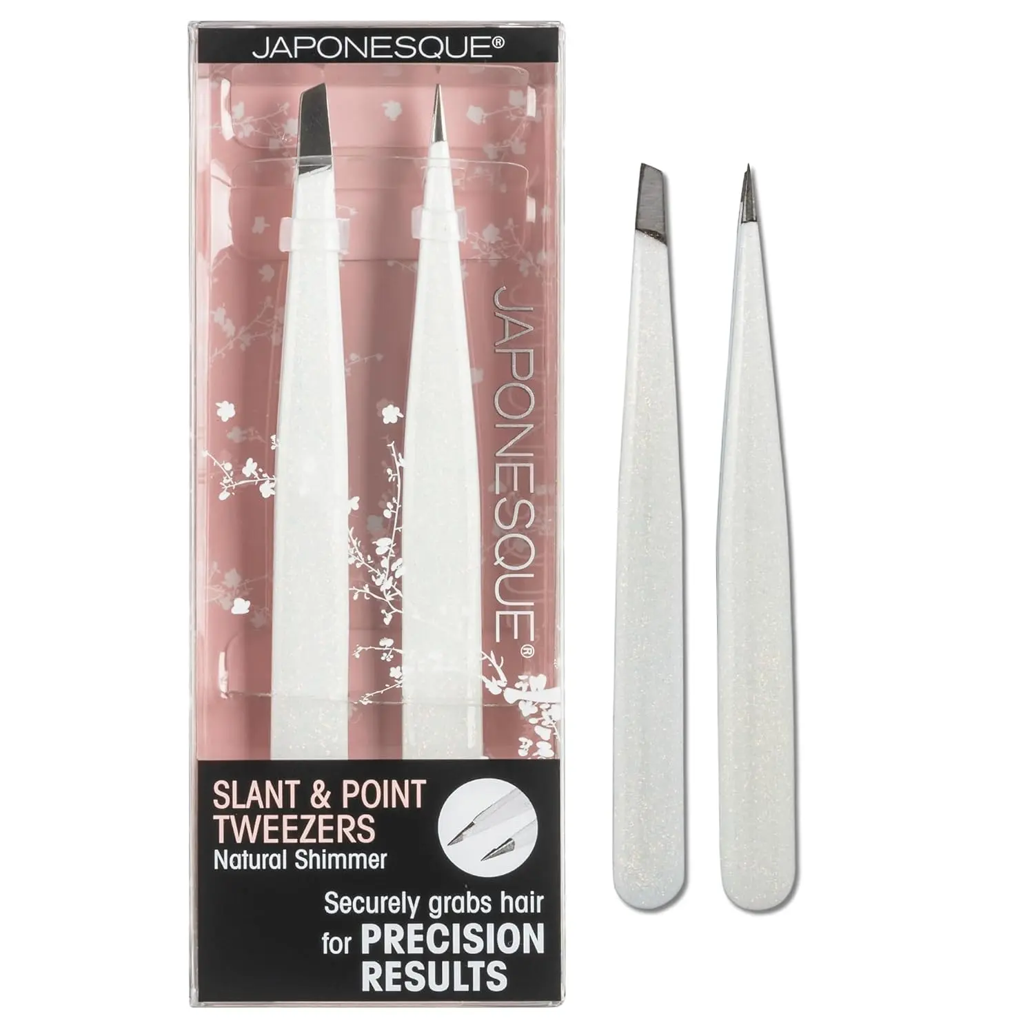 JAPONESQUE Pointelant Tweezers Natural Shimmer Set, Crafted, Hand Sharpened Tips for Shaping and Defining Brows
