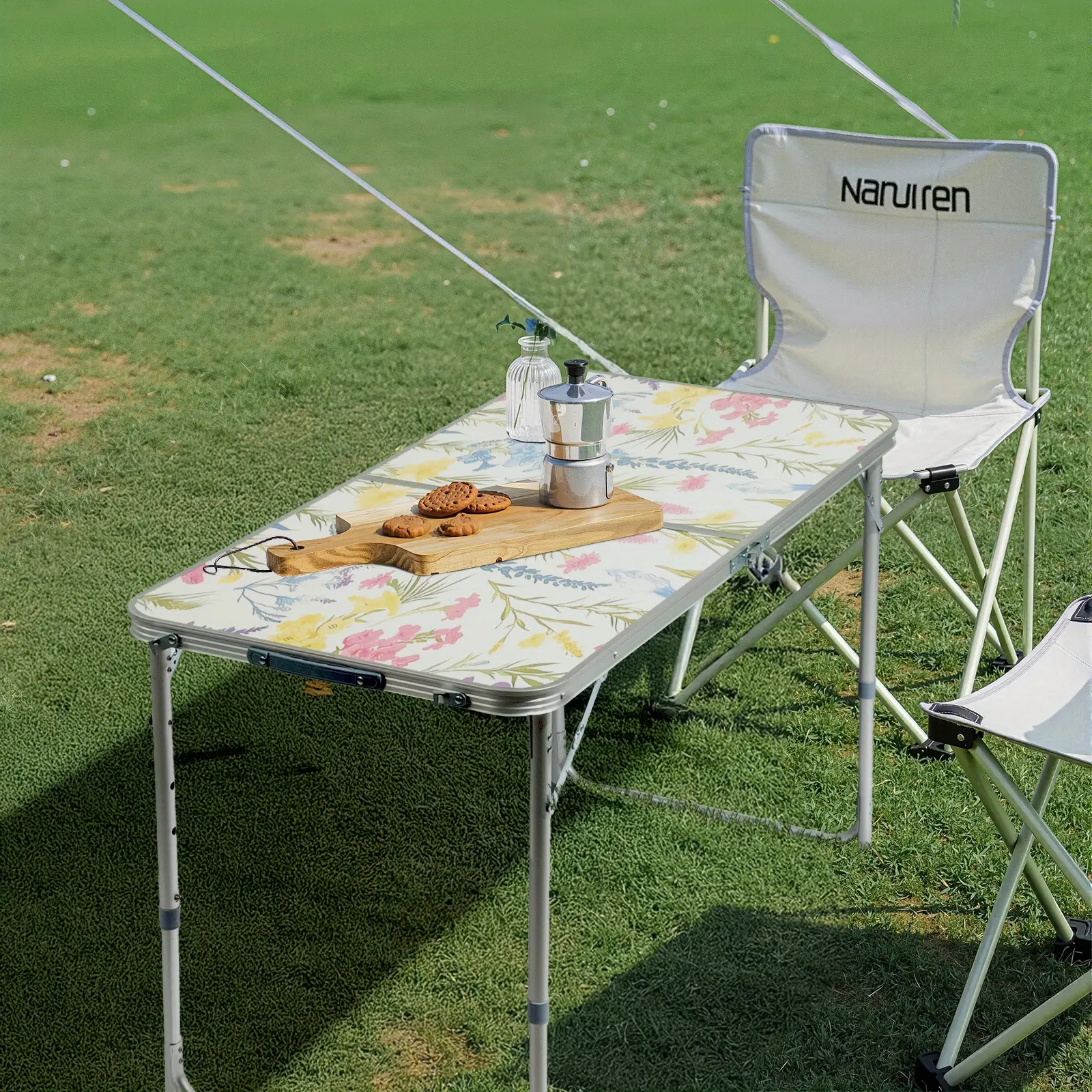 Aluminum Alloy Rectangular Outdoor Folding Table, 3Ft x 4Ft 60Cm Width, Symmetrical Color Design, 110.23LB Load Capacity, Foldable Tabletop