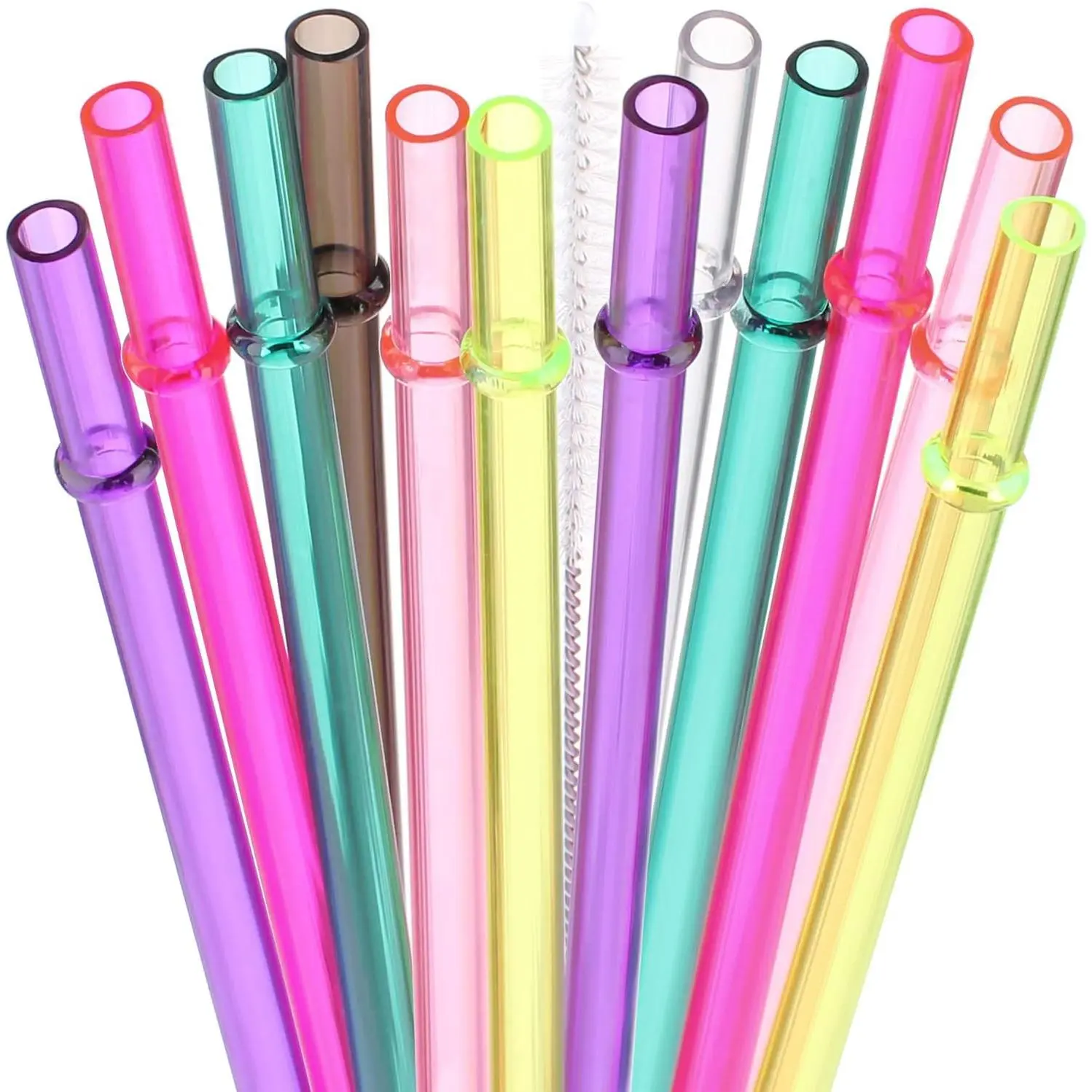 6 Inch  Clear Plastic Drinking Straws for Short Mini 6 oz-8 oz Mason Jar Tumblers,Set of 12 count Straws with Cleaning Brush (6inch, 7color)