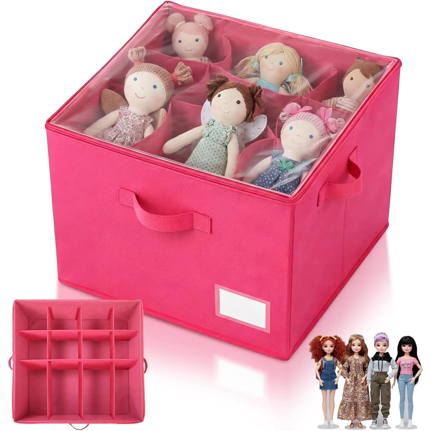 Doll Storage Organizer with Dividers 16.9 x 16.9 x 12.2 Inches Large Foldable Box Nonwoven Fabric Organizer Holds up to 12 Dolls and Accessories for  Shoes Container  Supplies