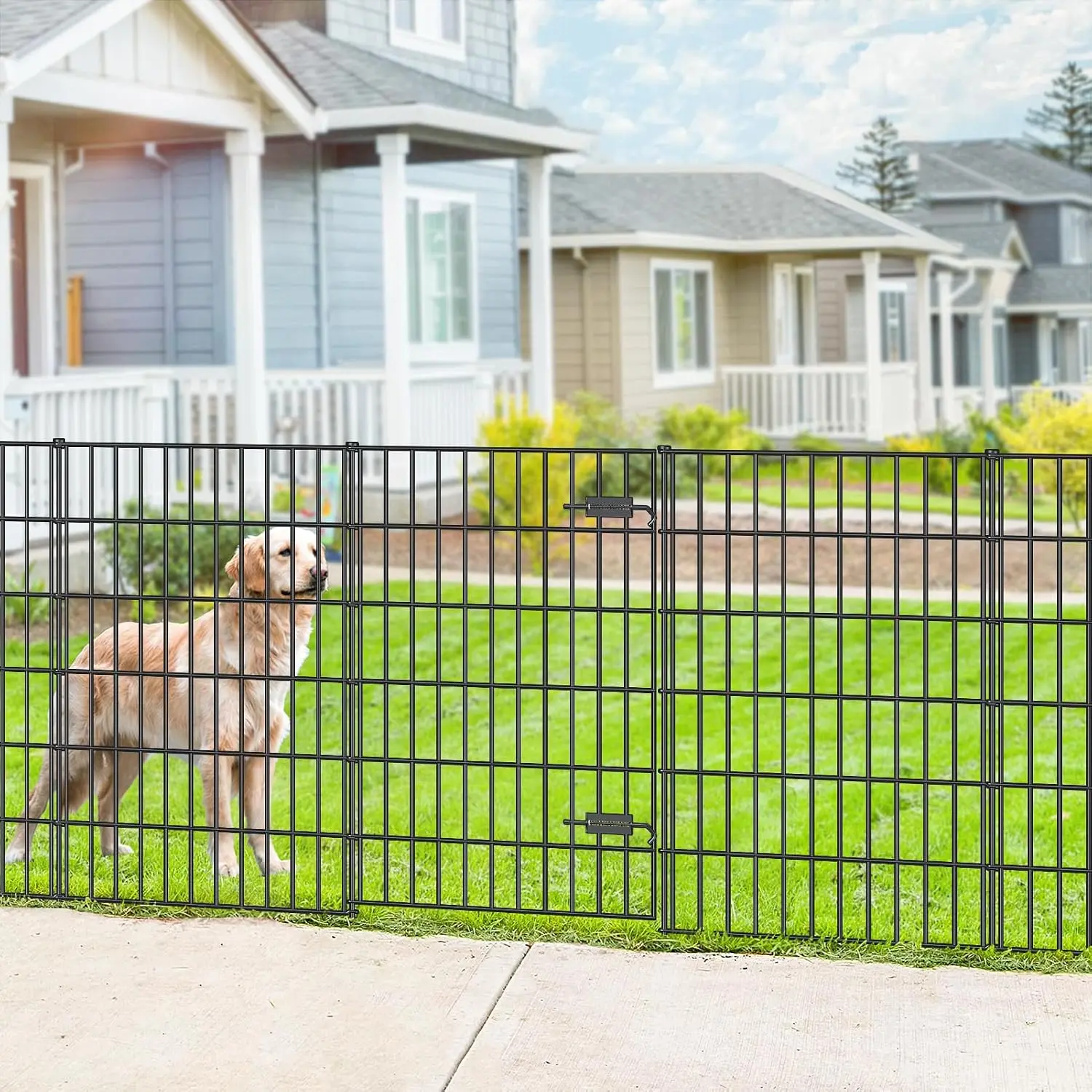 Metal Garden Fence with Gate 40 in x 11.7 ft,  Fence Outdoor for Yard | 1 Gate + 4 Panels, Decorative Garden Fencing for Patio Lawn, Temporary  Barrier with Stakes, Easy Install Black